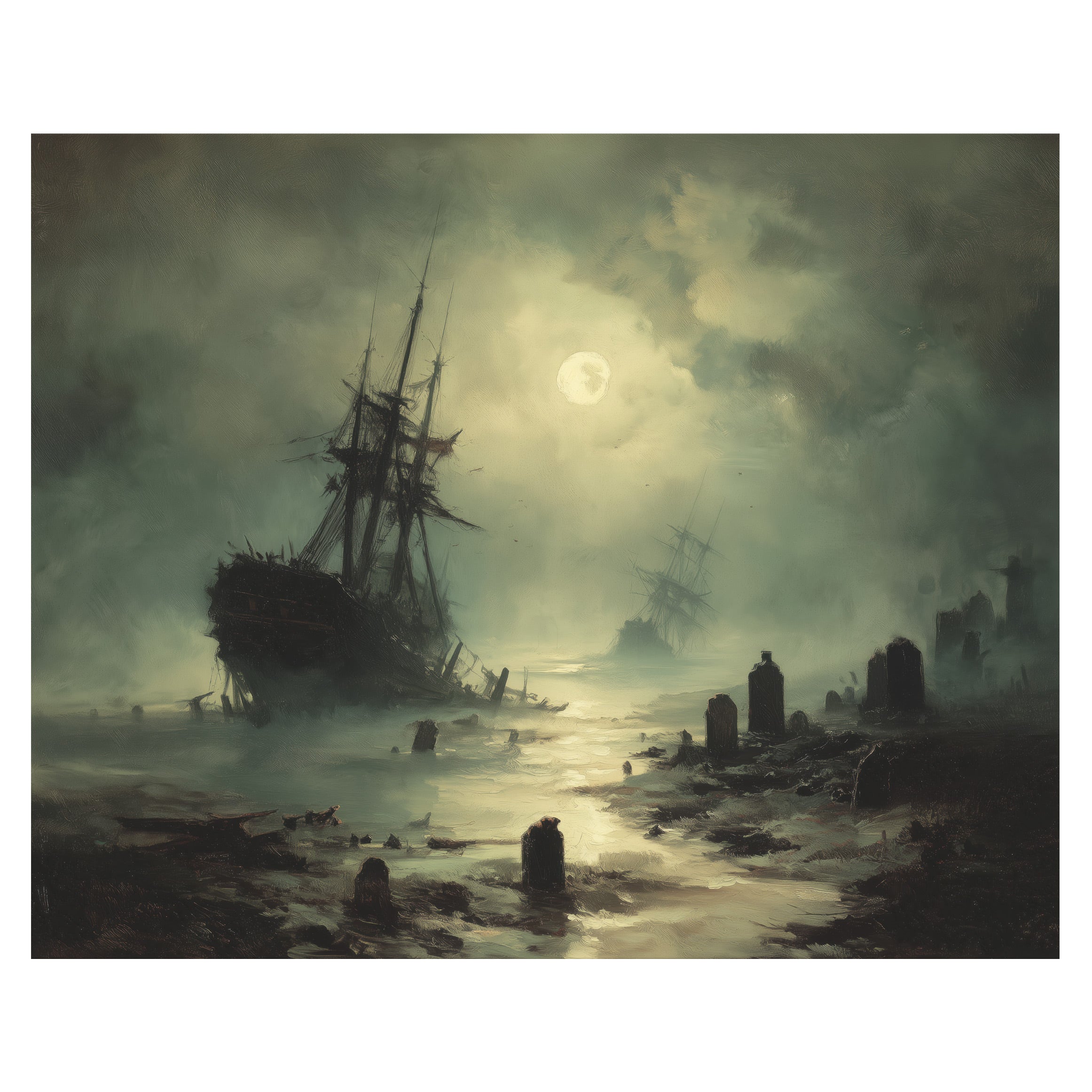 Ship Sailing Past Gravestones