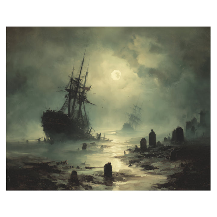 Ship Sailing Past Gravestones