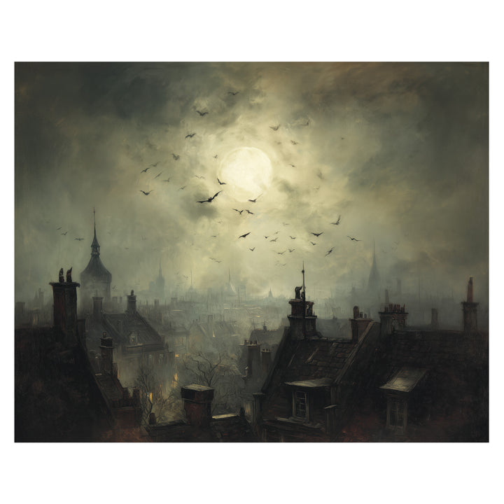 City Rooftops Under Moon