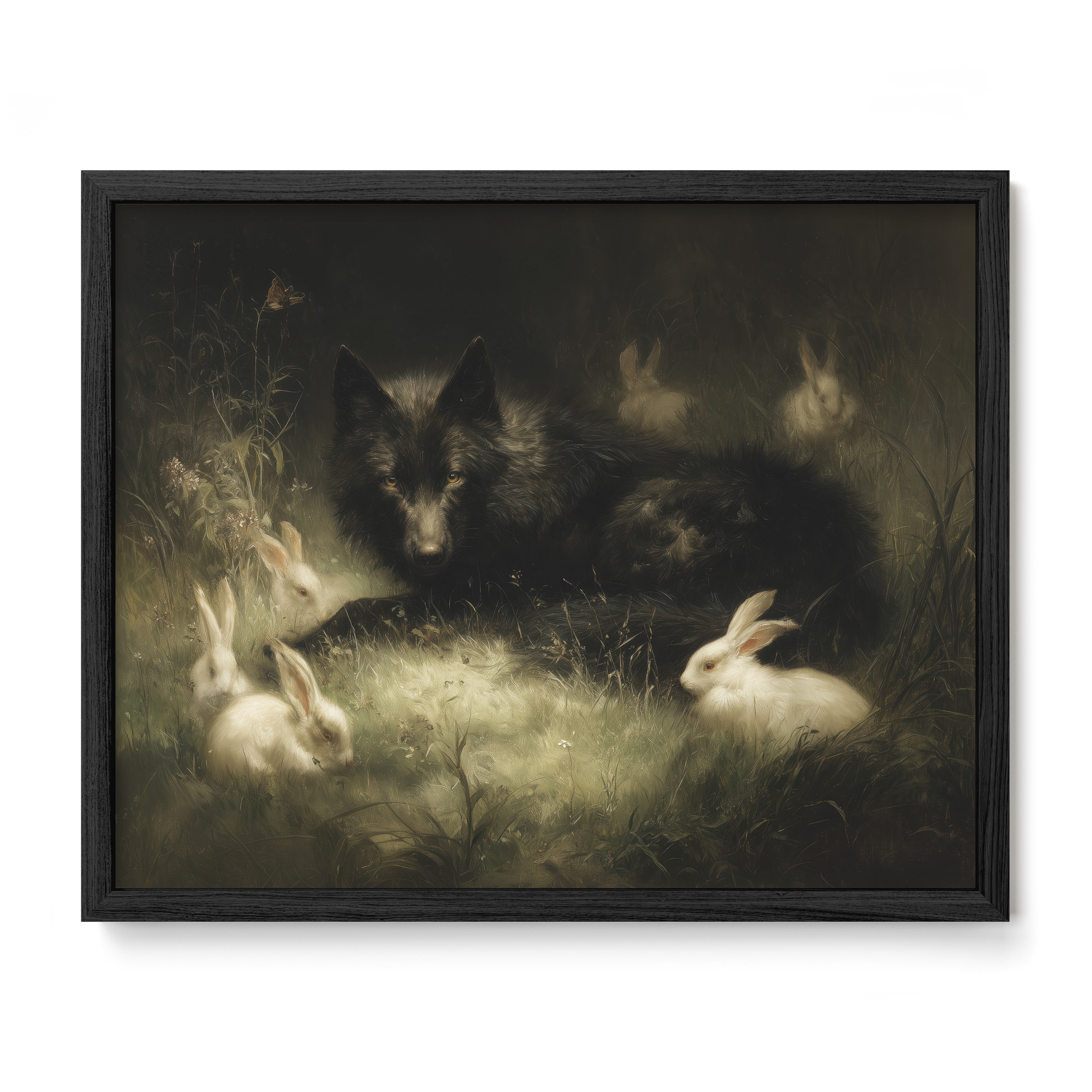 Wolf And Rabbits Under Moonlight