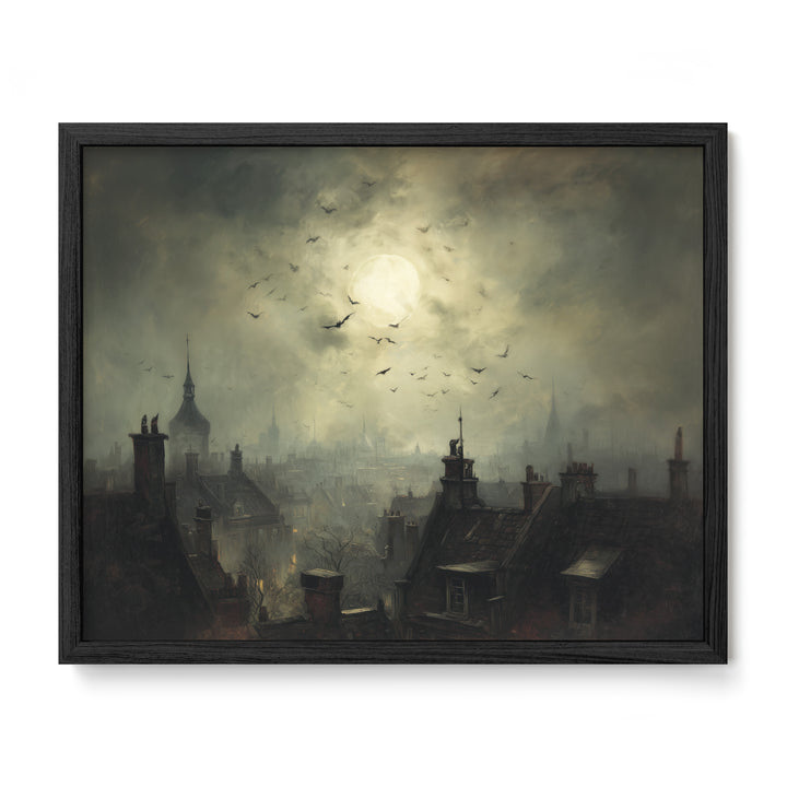 City Rooftops Under Moon