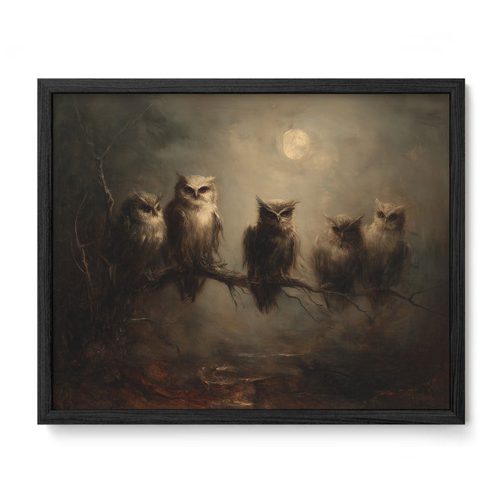 Owls on Branch in Moonlight