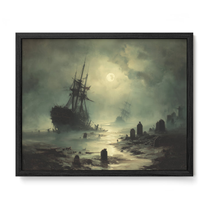 Ship Sailing Past Gravestones