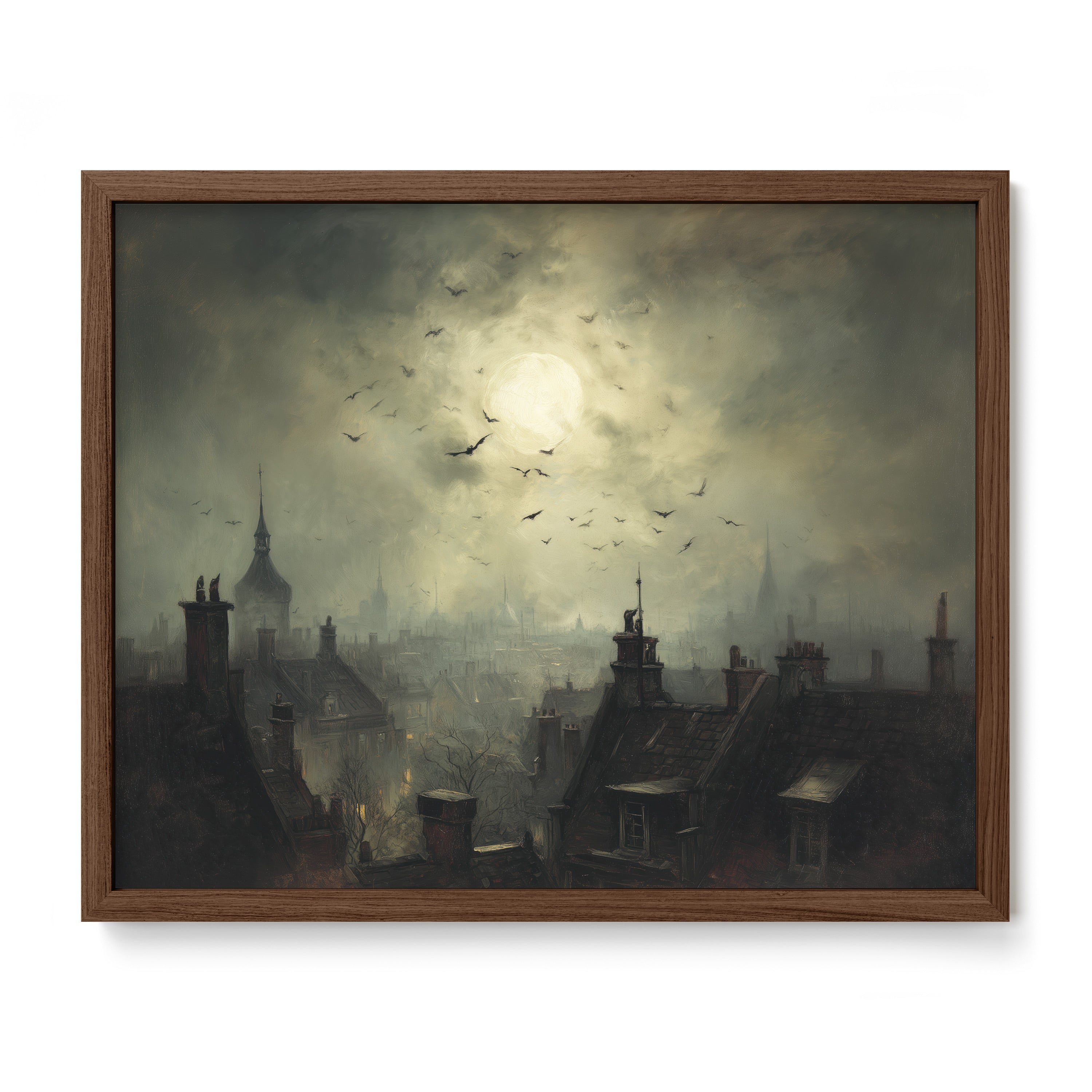 City Rooftops Under Moon