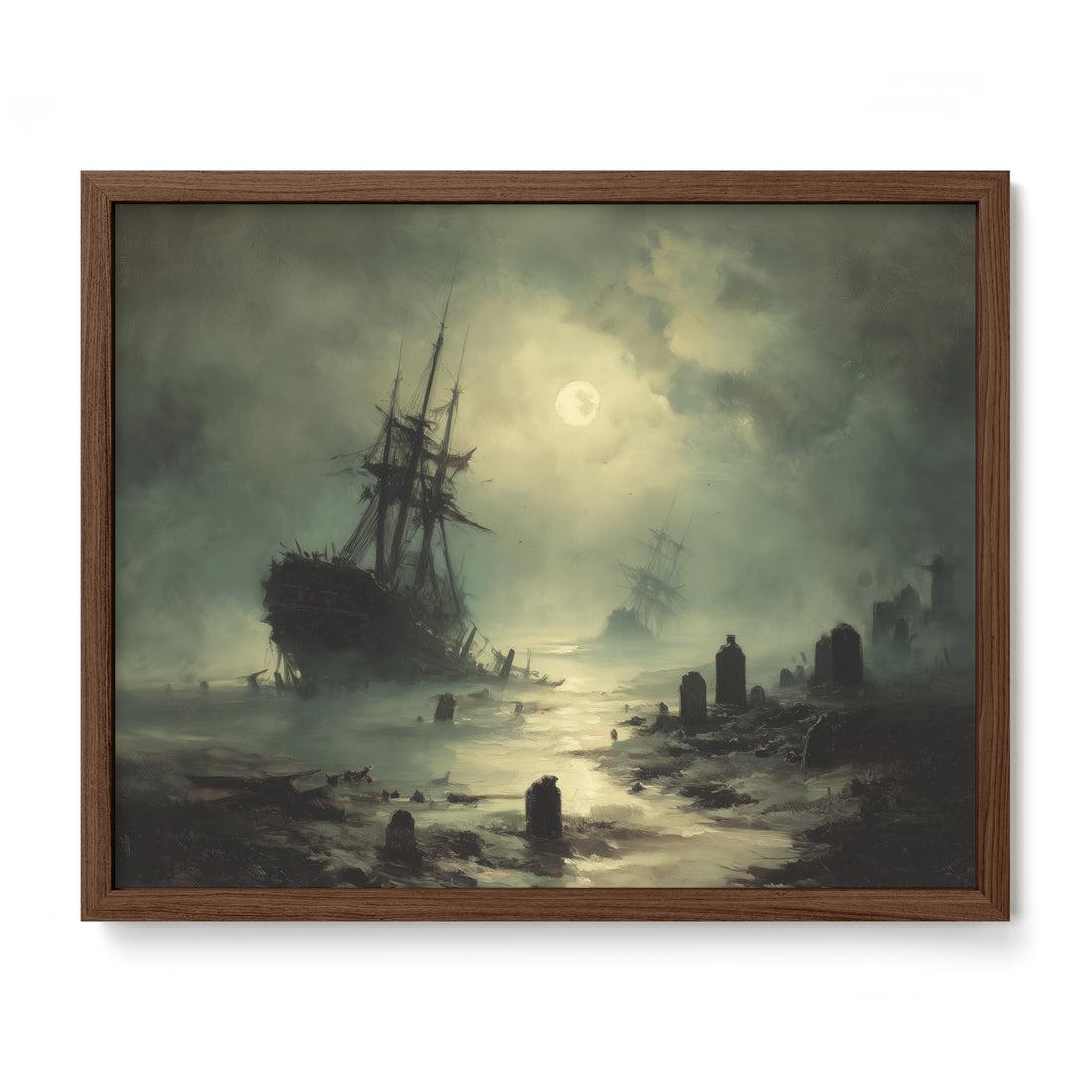 Ship Sailing Past Gravestones