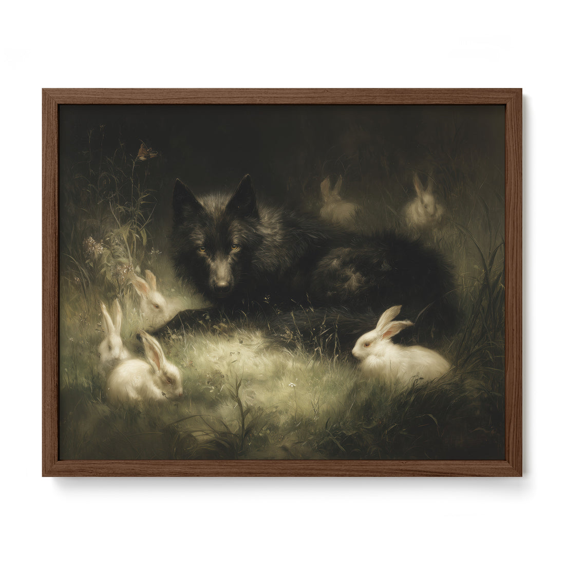 Wolf And Rabbits Under Moonlight