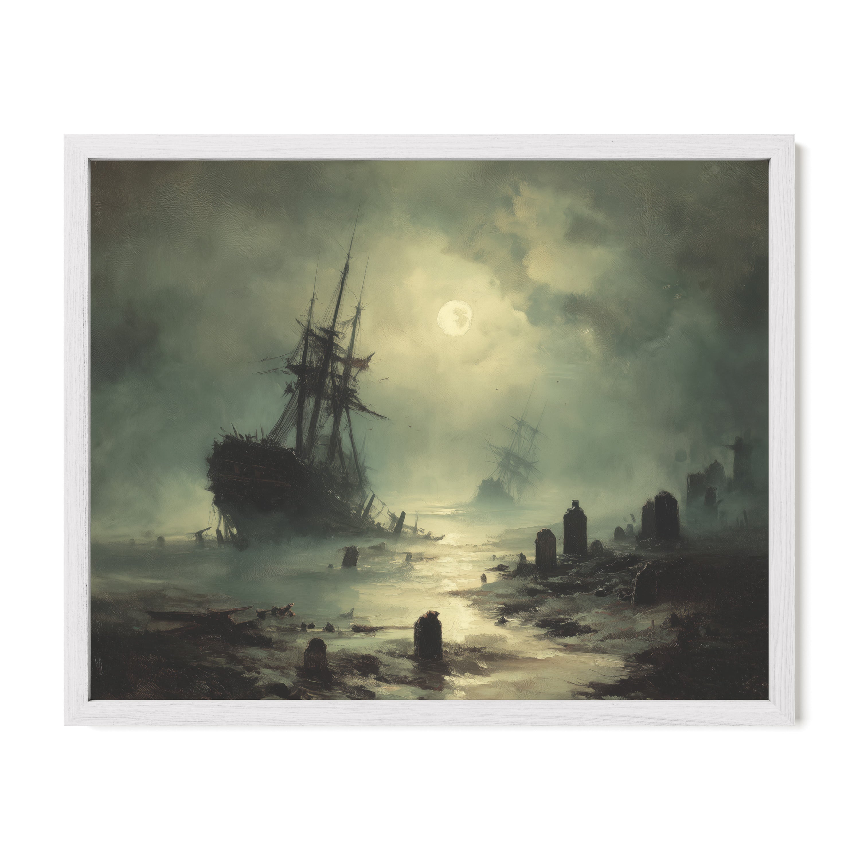 Ship Sailing Past Gravestones