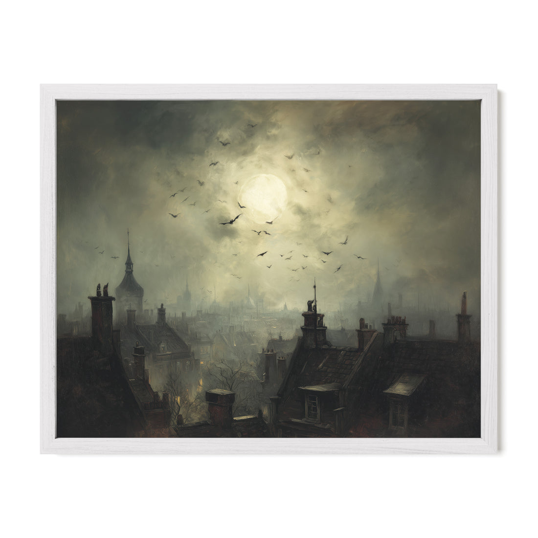 City Rooftops Under Moon
