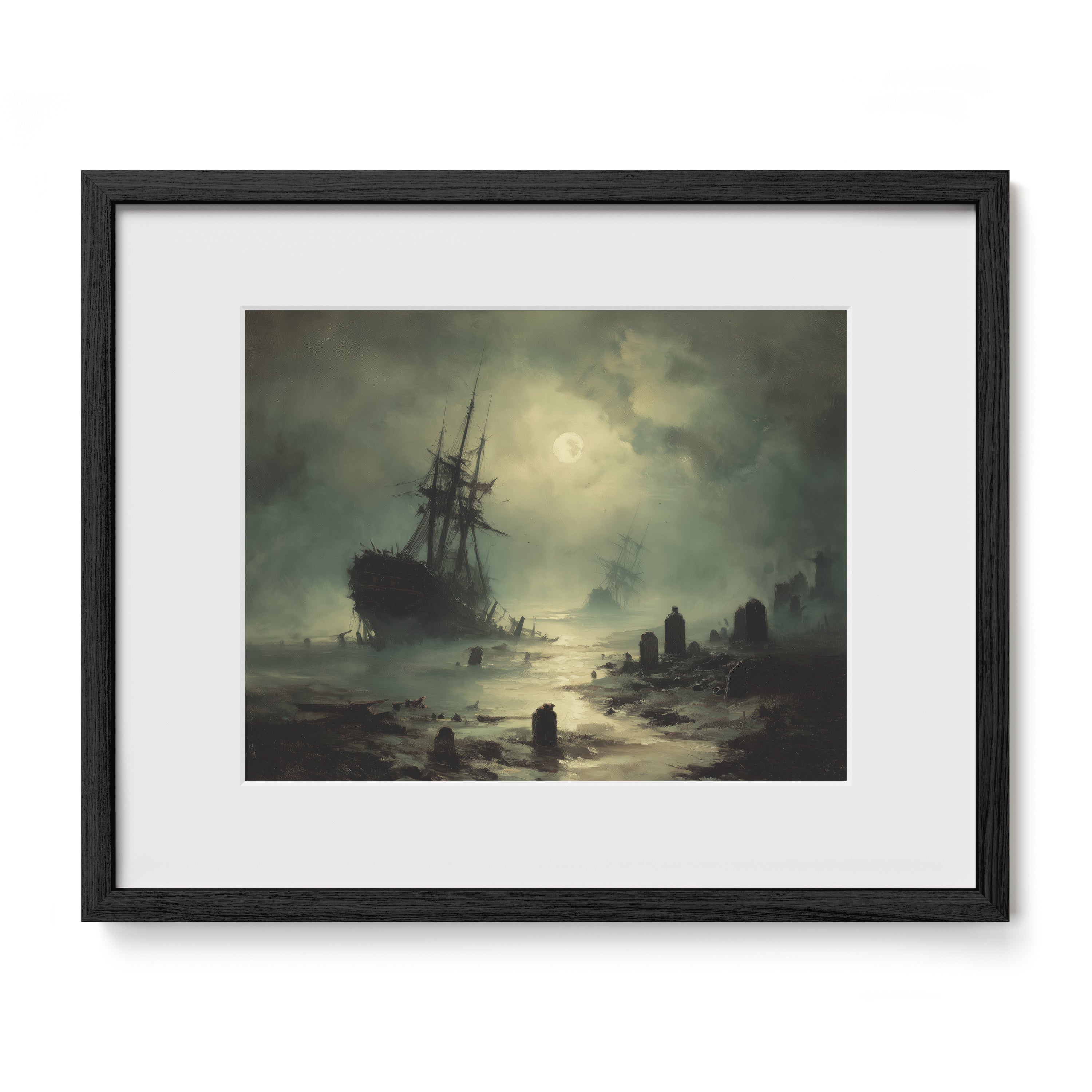 Ship Sailing Past Gravestones