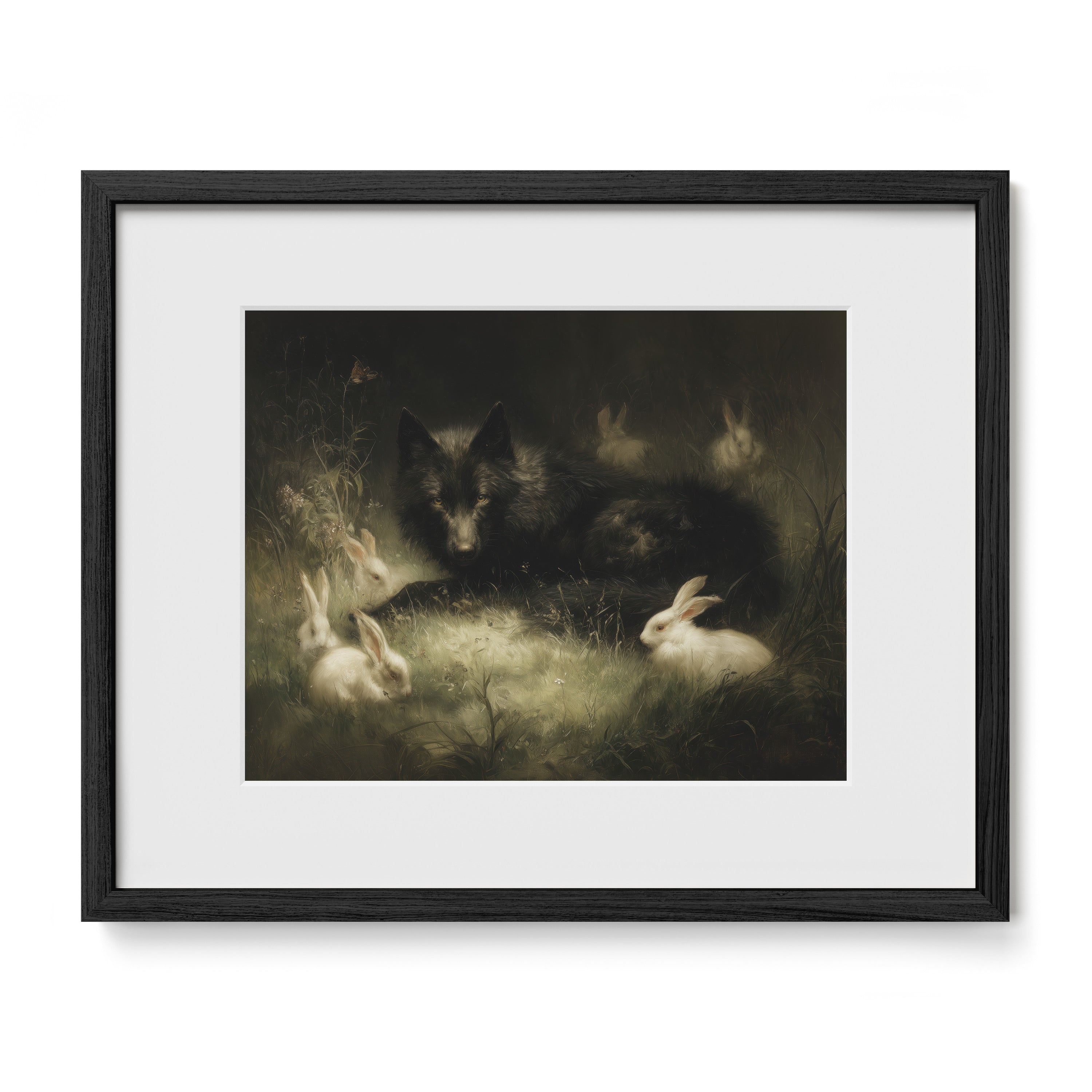 Wolf And Rabbits Under Moonlight