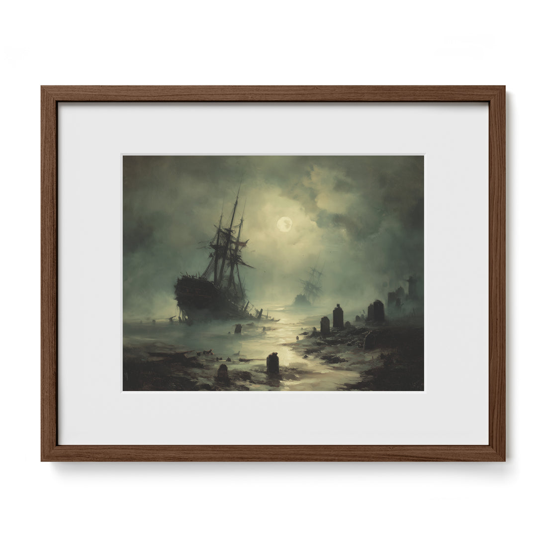 Ship Sailing Past Gravestones