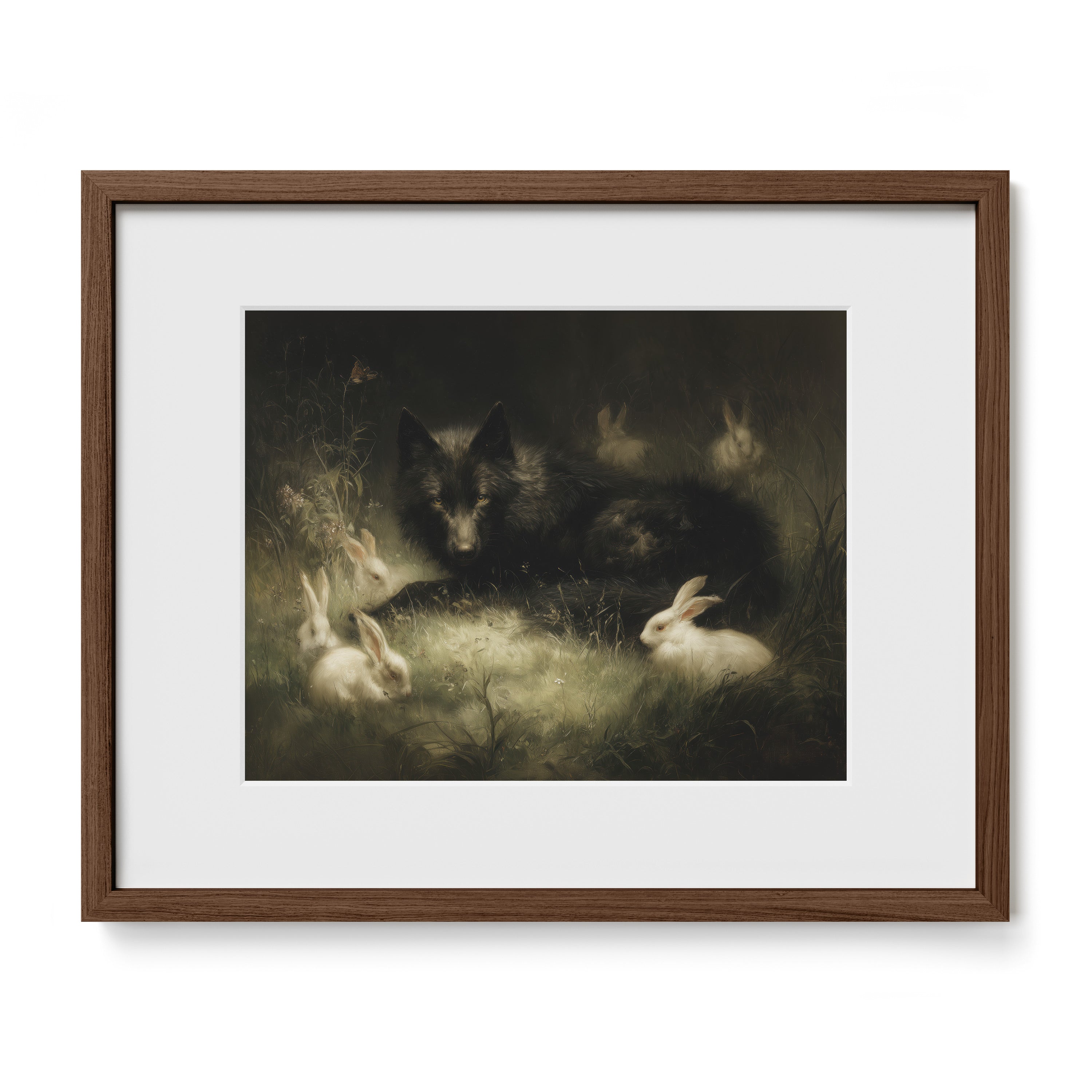 Wolf And Rabbits Under Moonlight