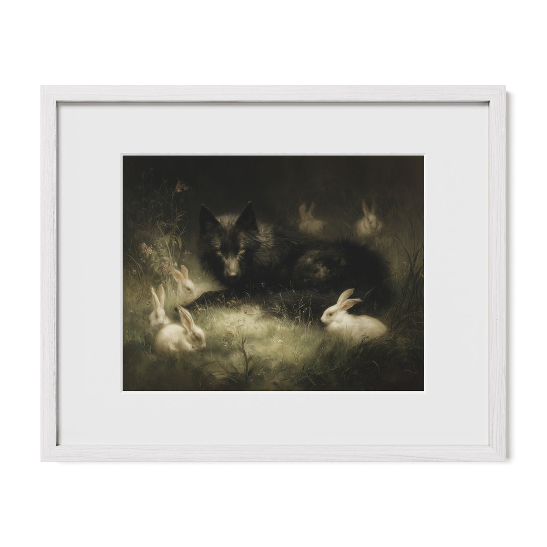 Wolf And Rabbits Under Moonlight