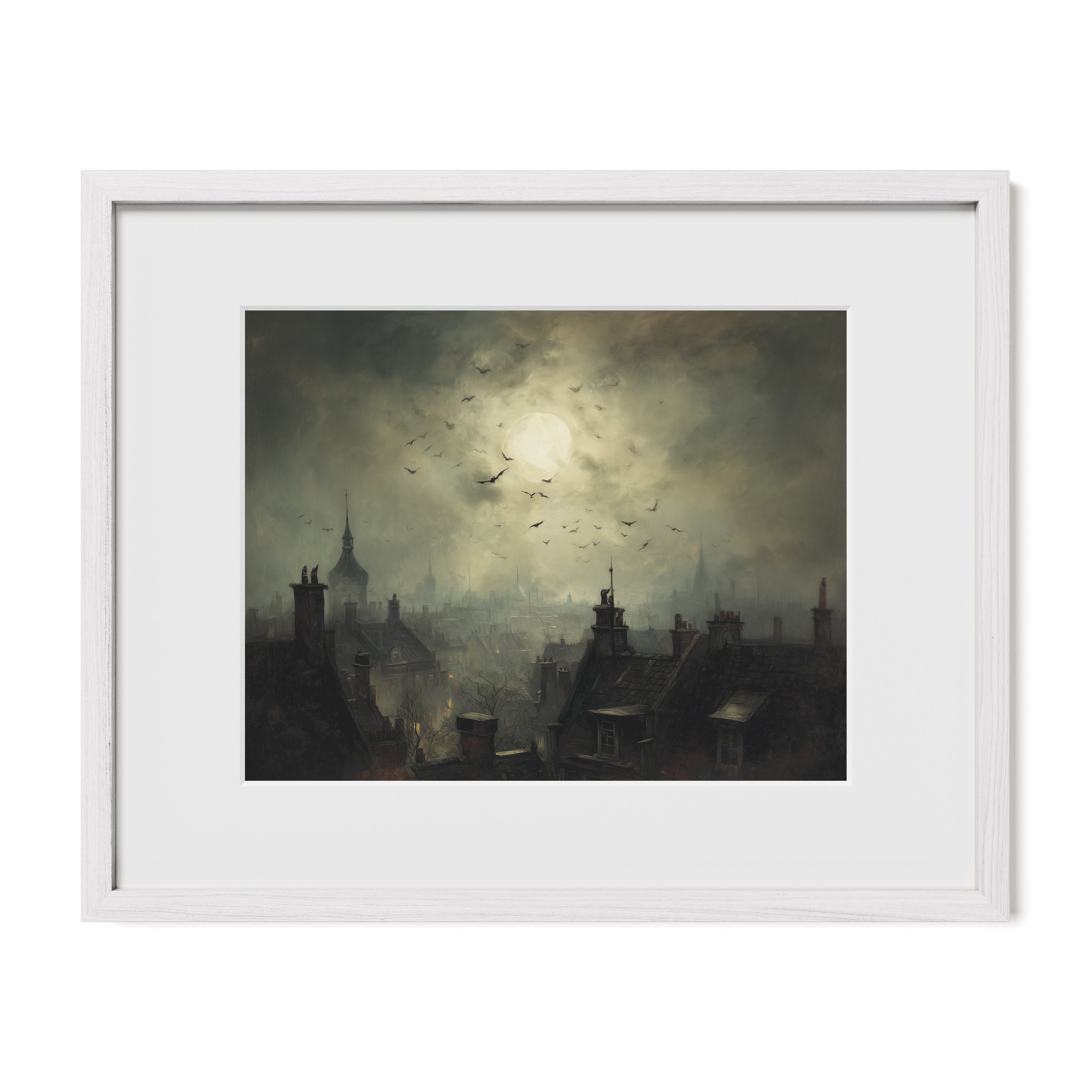 City Rooftops Under Moon