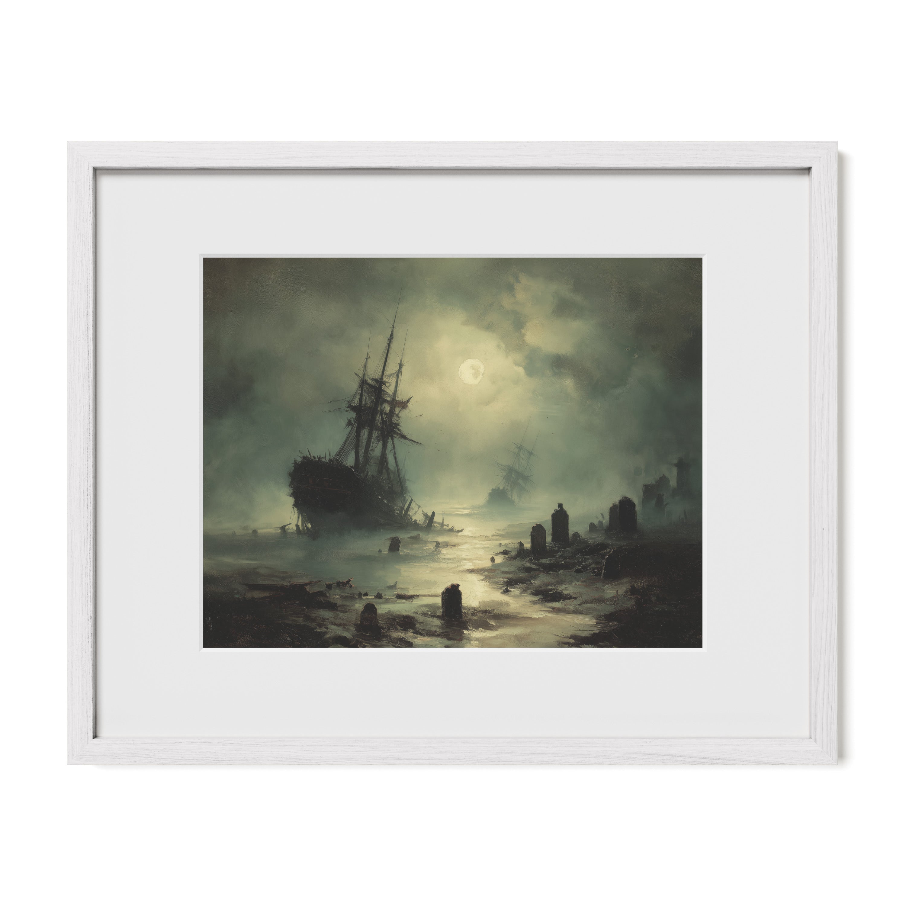 Ship Sailing Past Gravestones