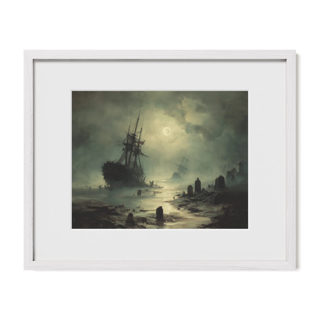 Ship Sailing Past Gravestones