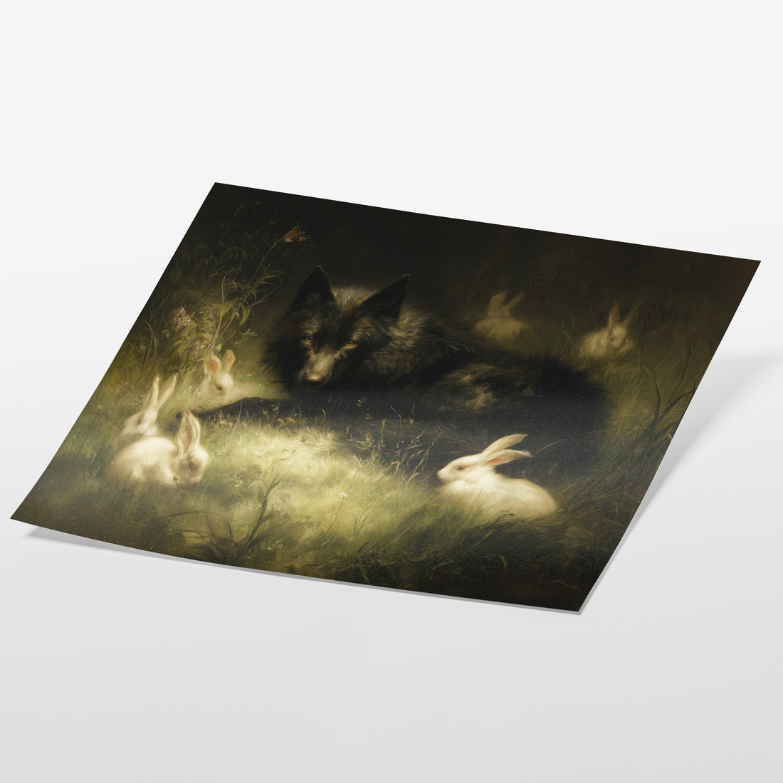 Wolf And Rabbits Under Moonlight