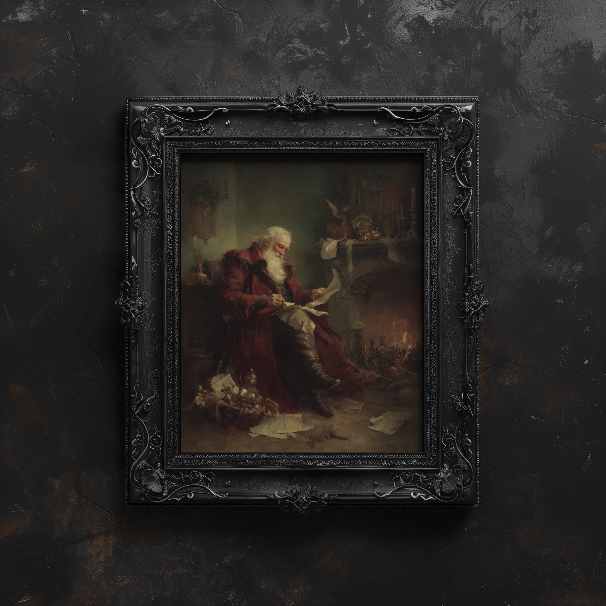 Santa Reading by Hearth