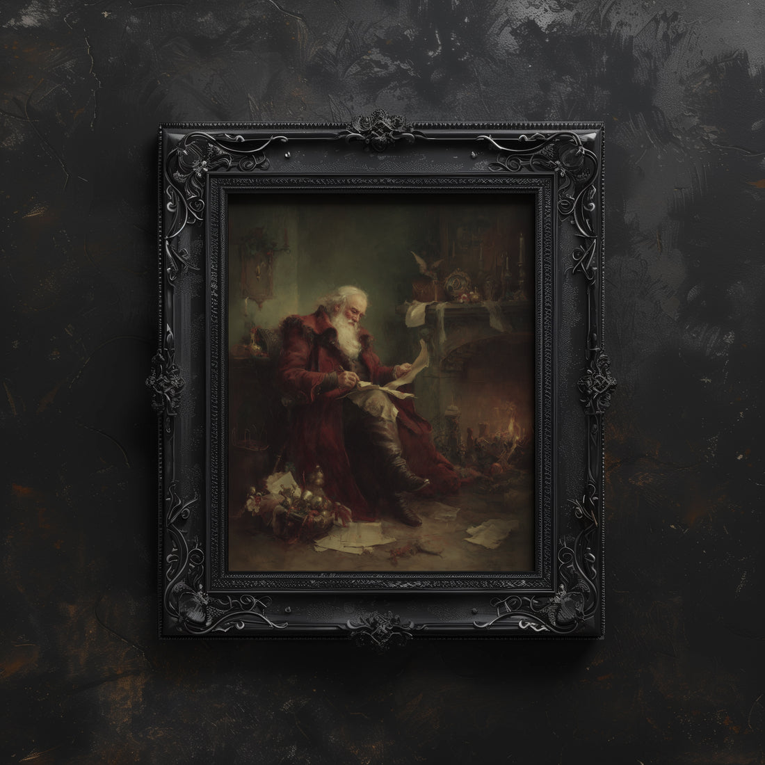 Santa Reading by Hearth
