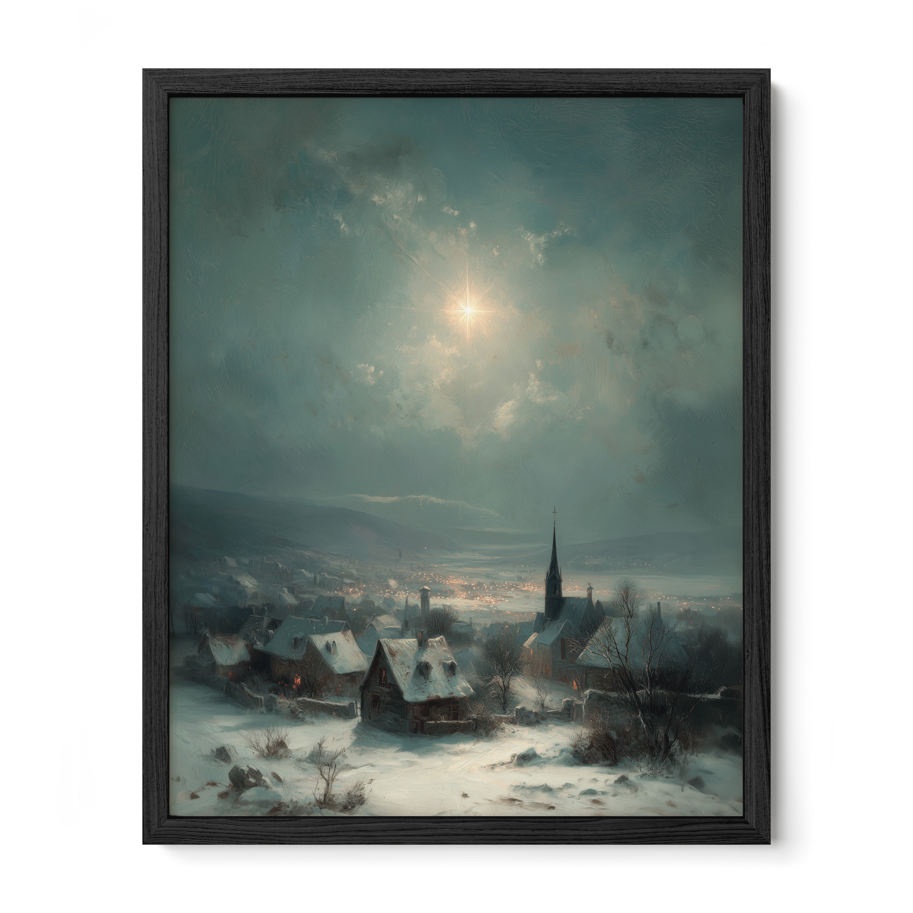 Snow Village Under Moon