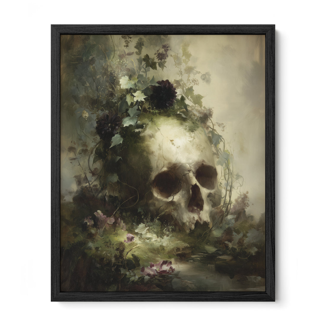 Skull In Moss And Flowers