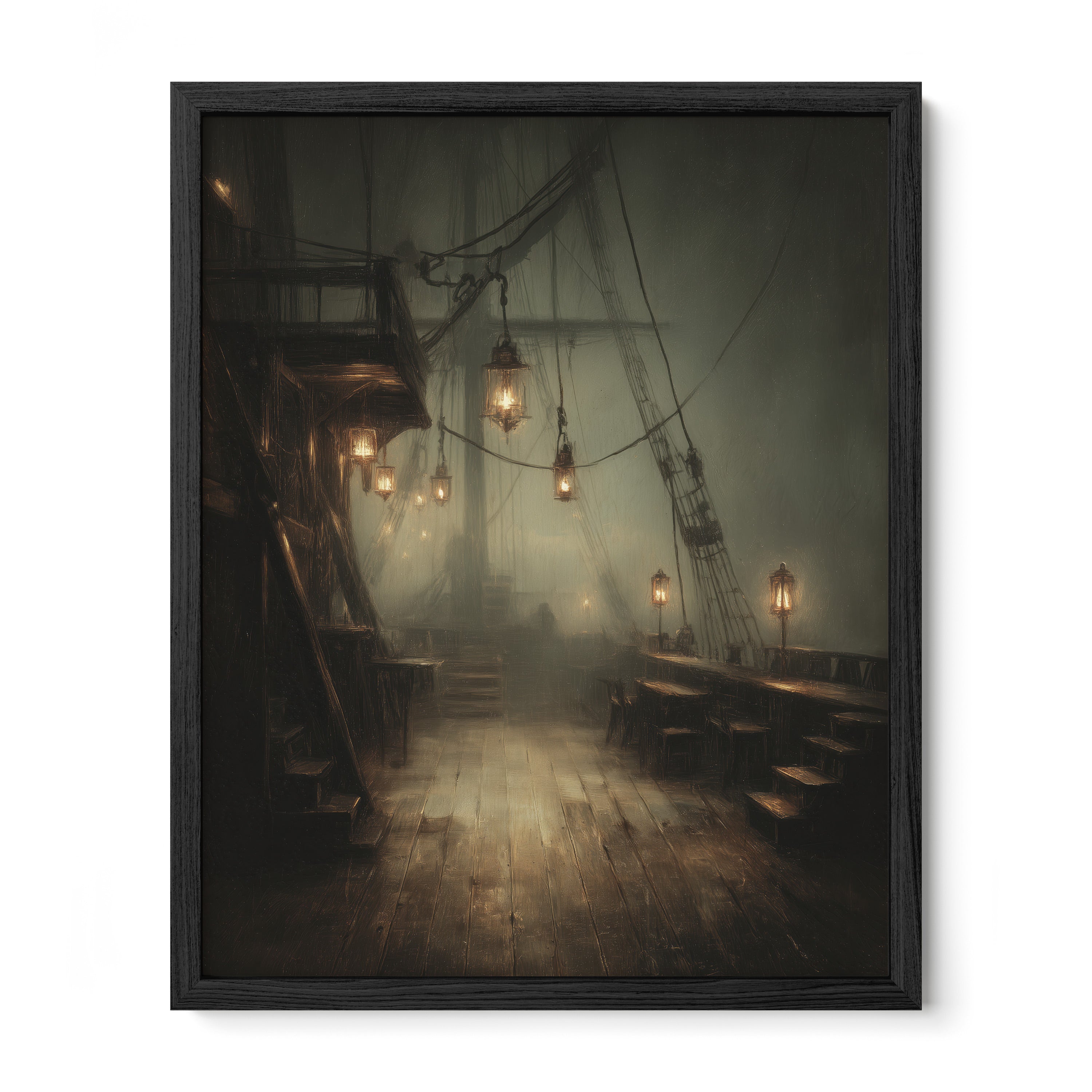 Empty Ship Deck at Night