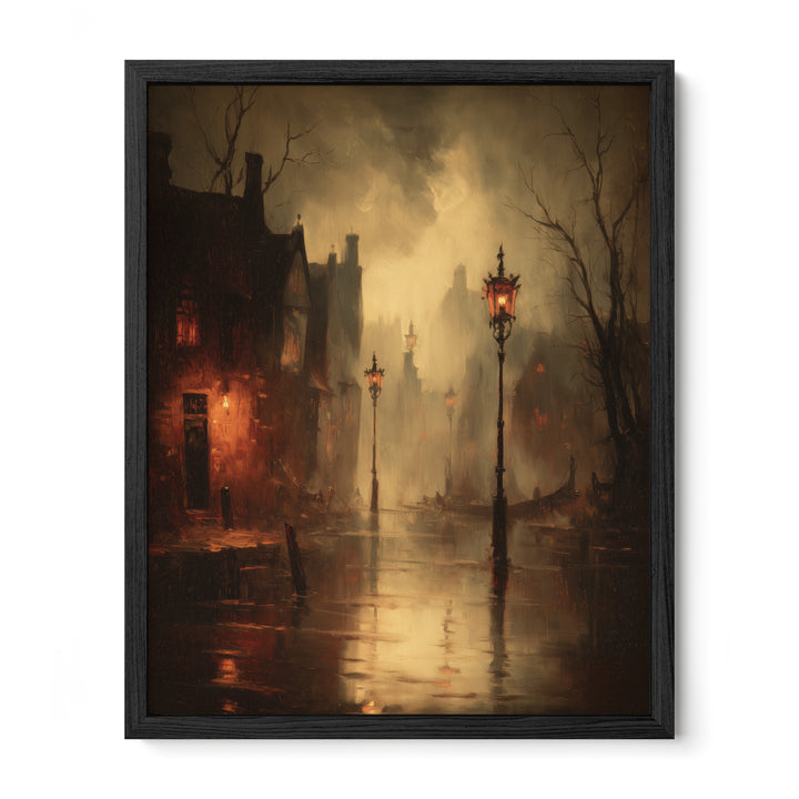 Gaslit Street With Lanterns