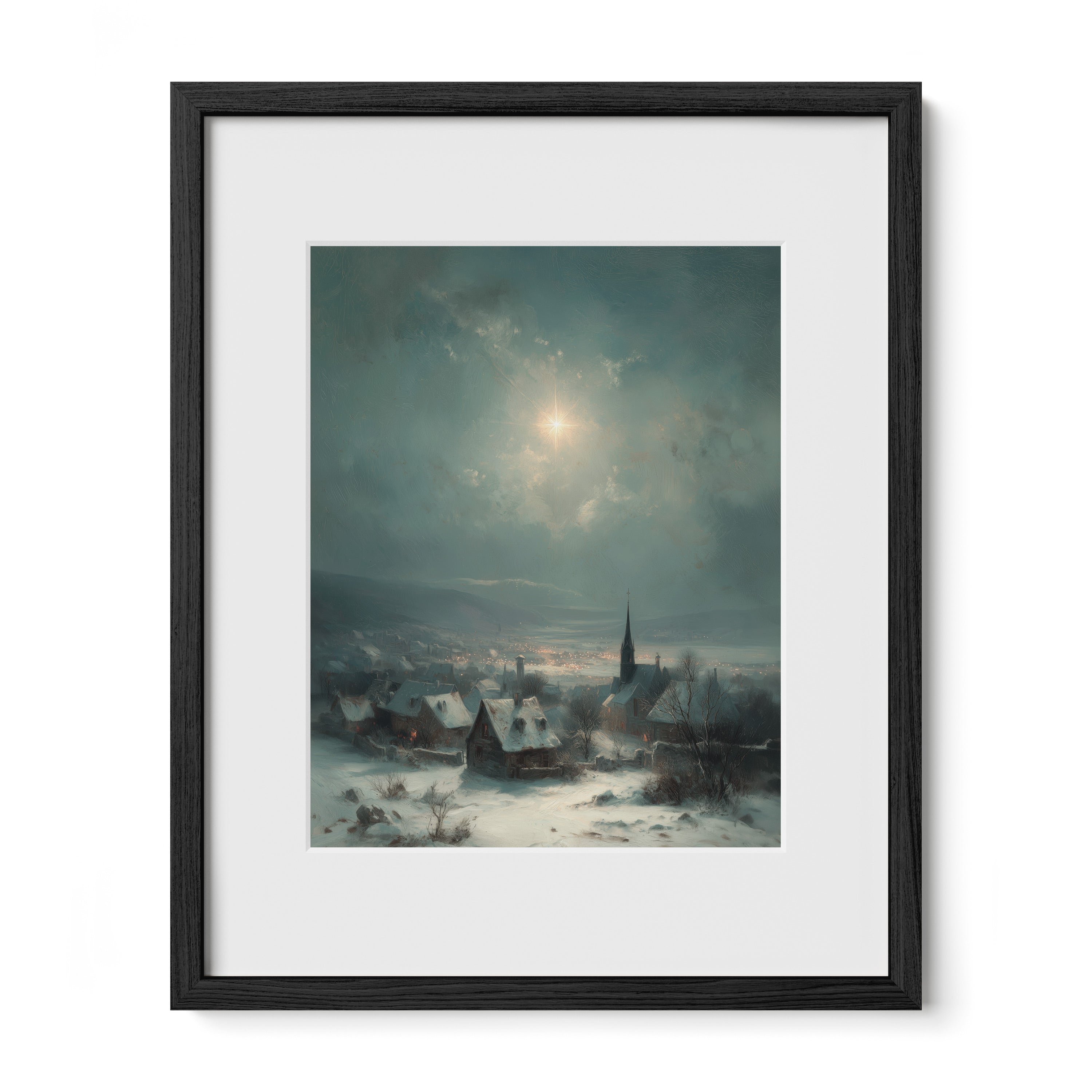 Snow Village Under Moon