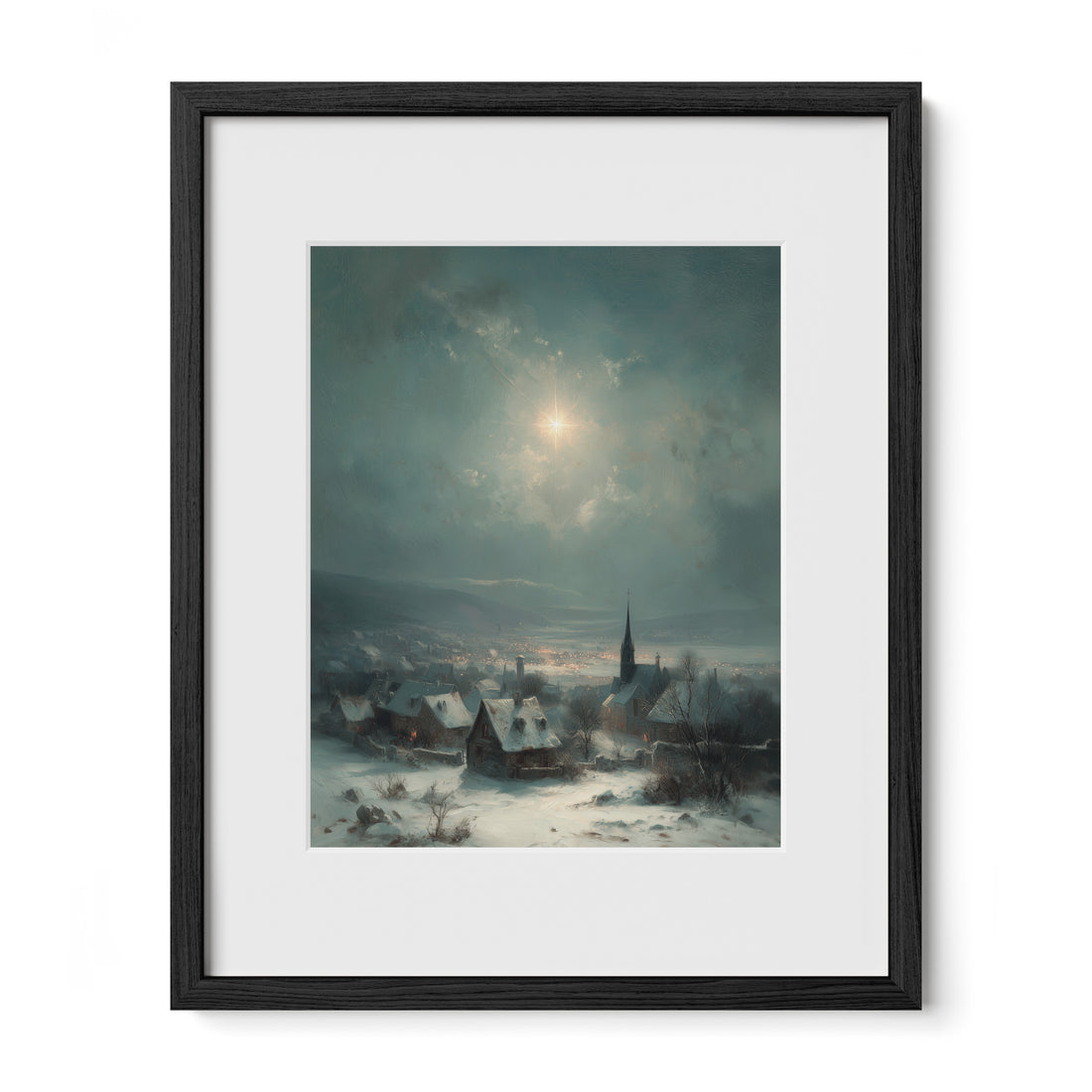 Snow Village Under Moon