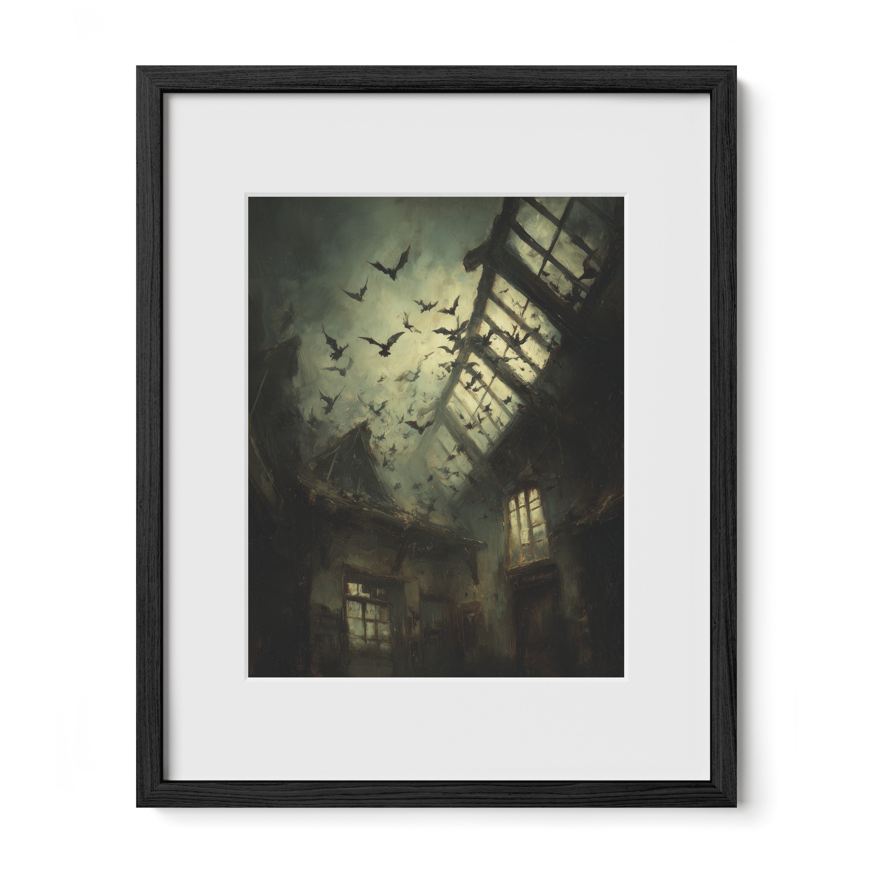 Crows in Abandoned Hallway