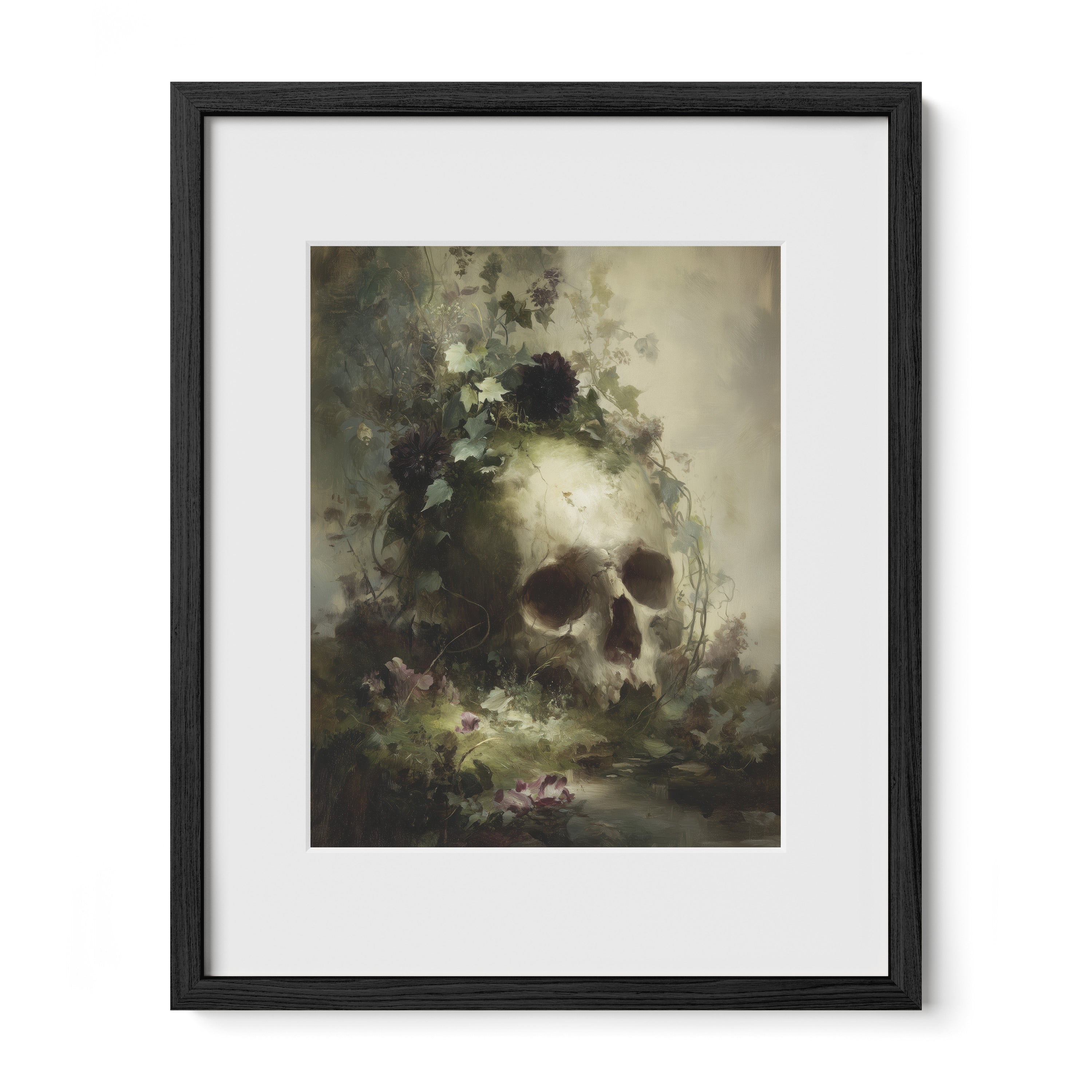 Skull In Moss And Flowers