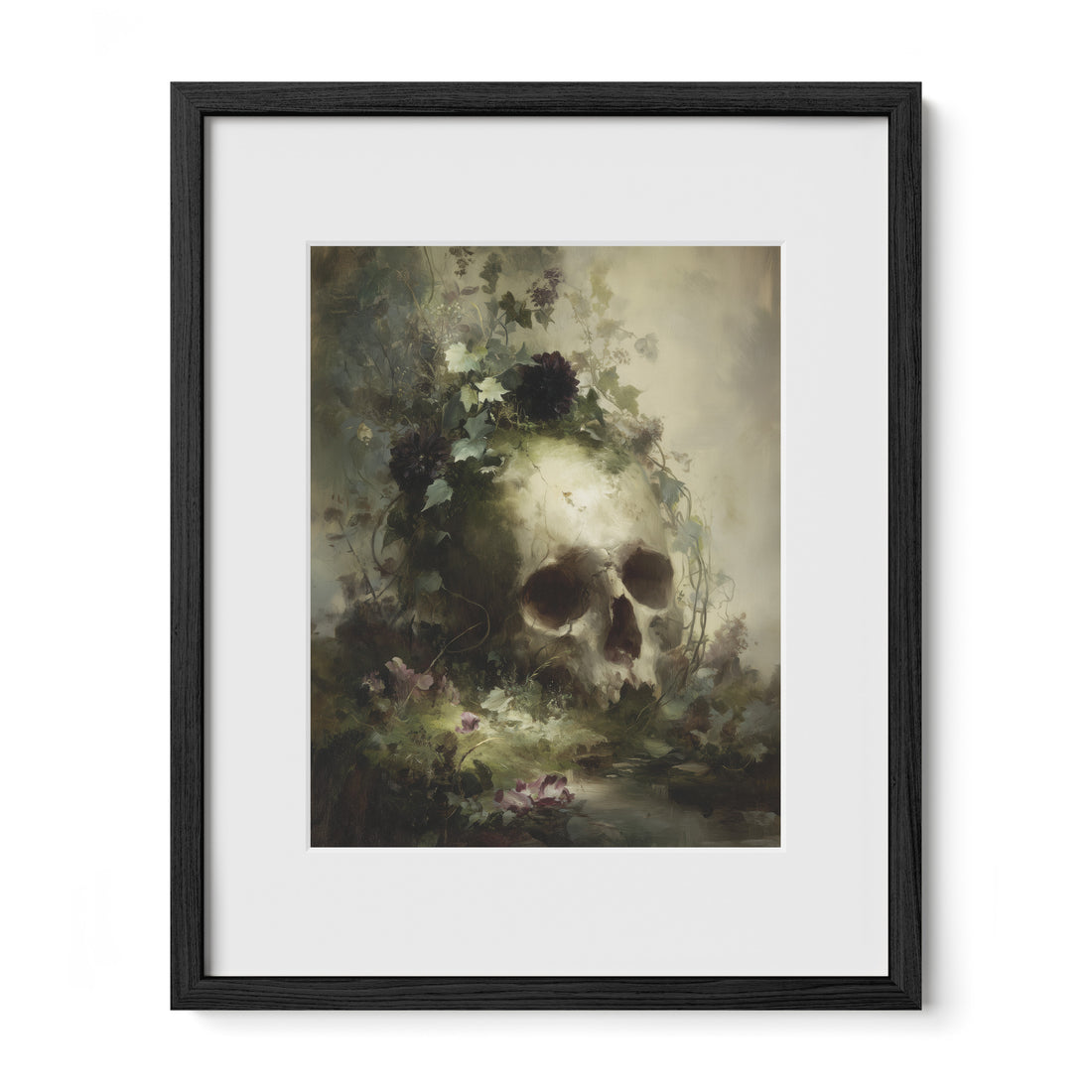 Skull In Moss And Flowers