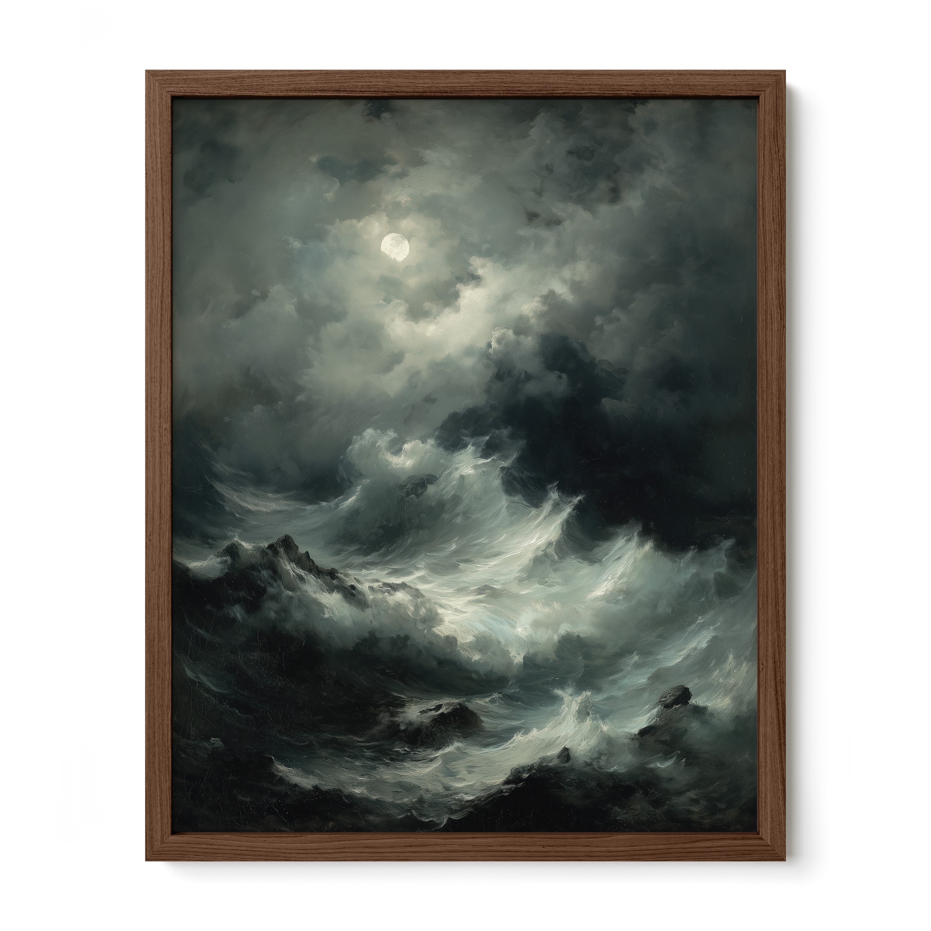 Storm Waves Under Moonlight