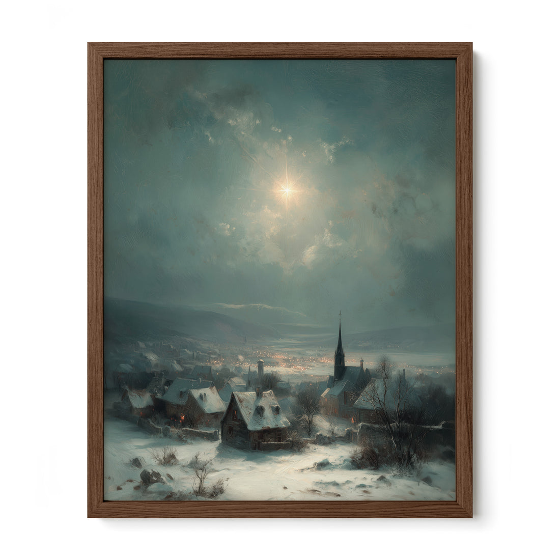 Snow Village Under Moon