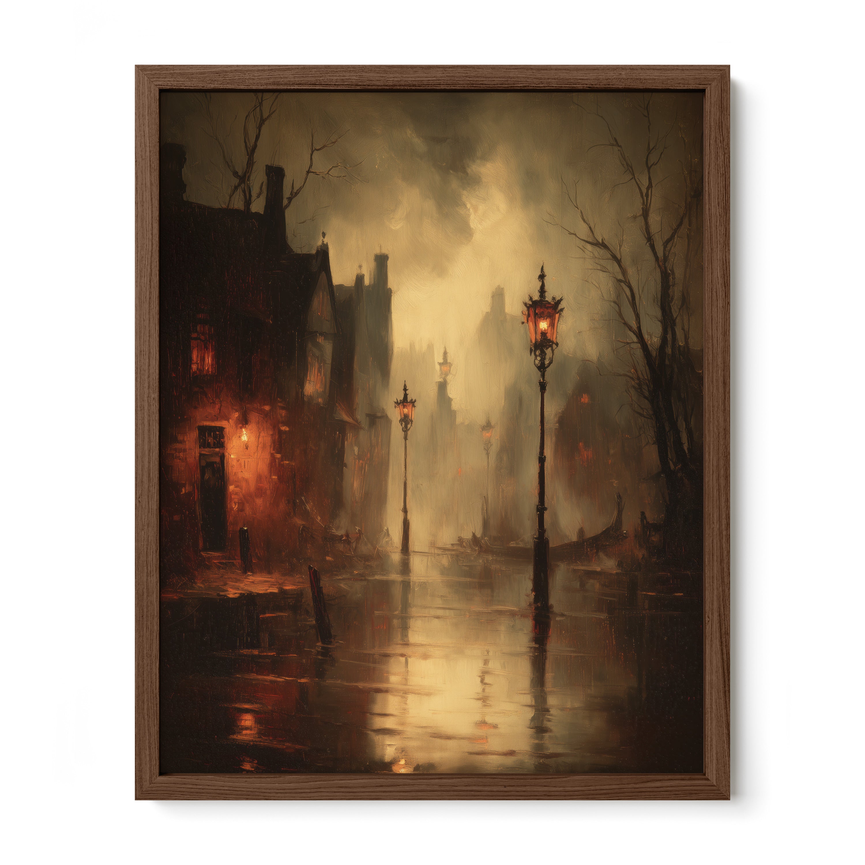 Gaslit Street With Lanterns