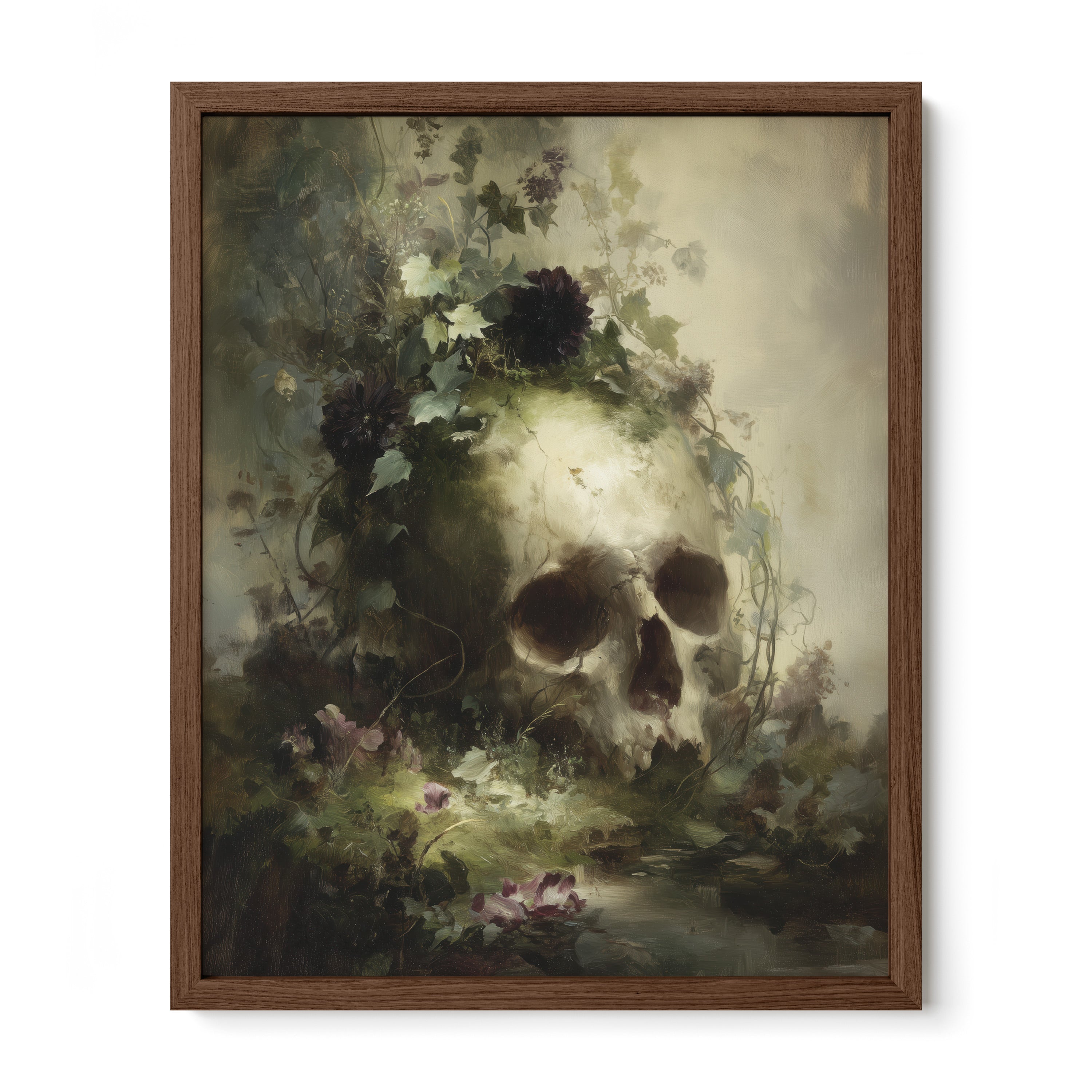 Skull In Moss And Flowers