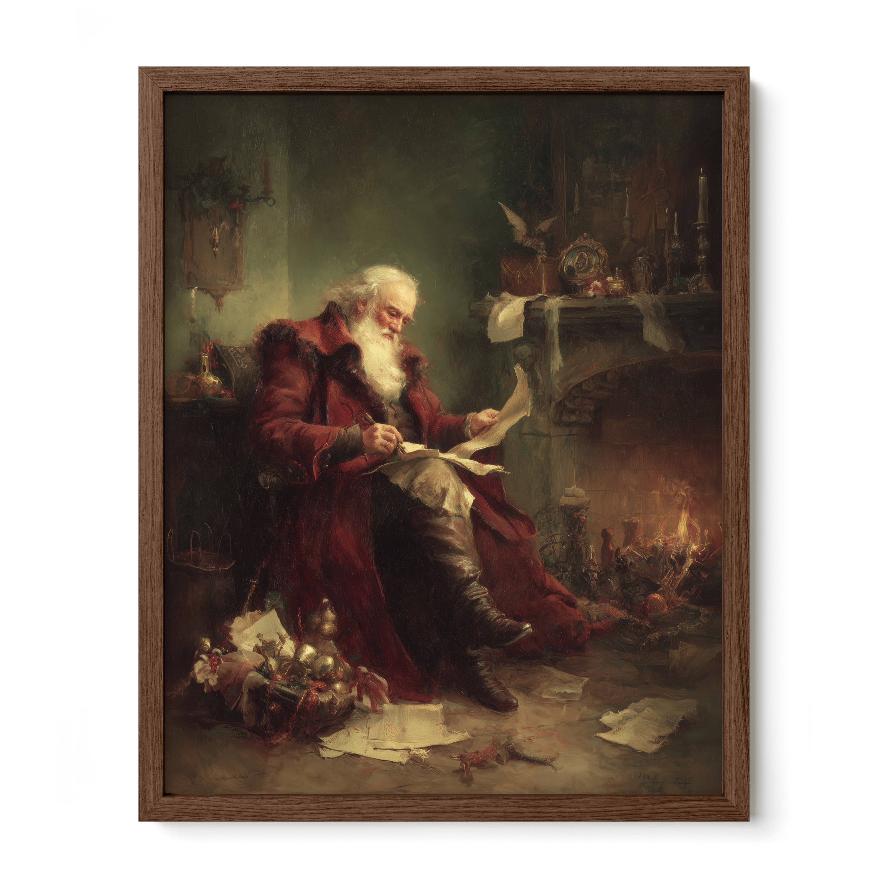 Santa Reading by Hearth