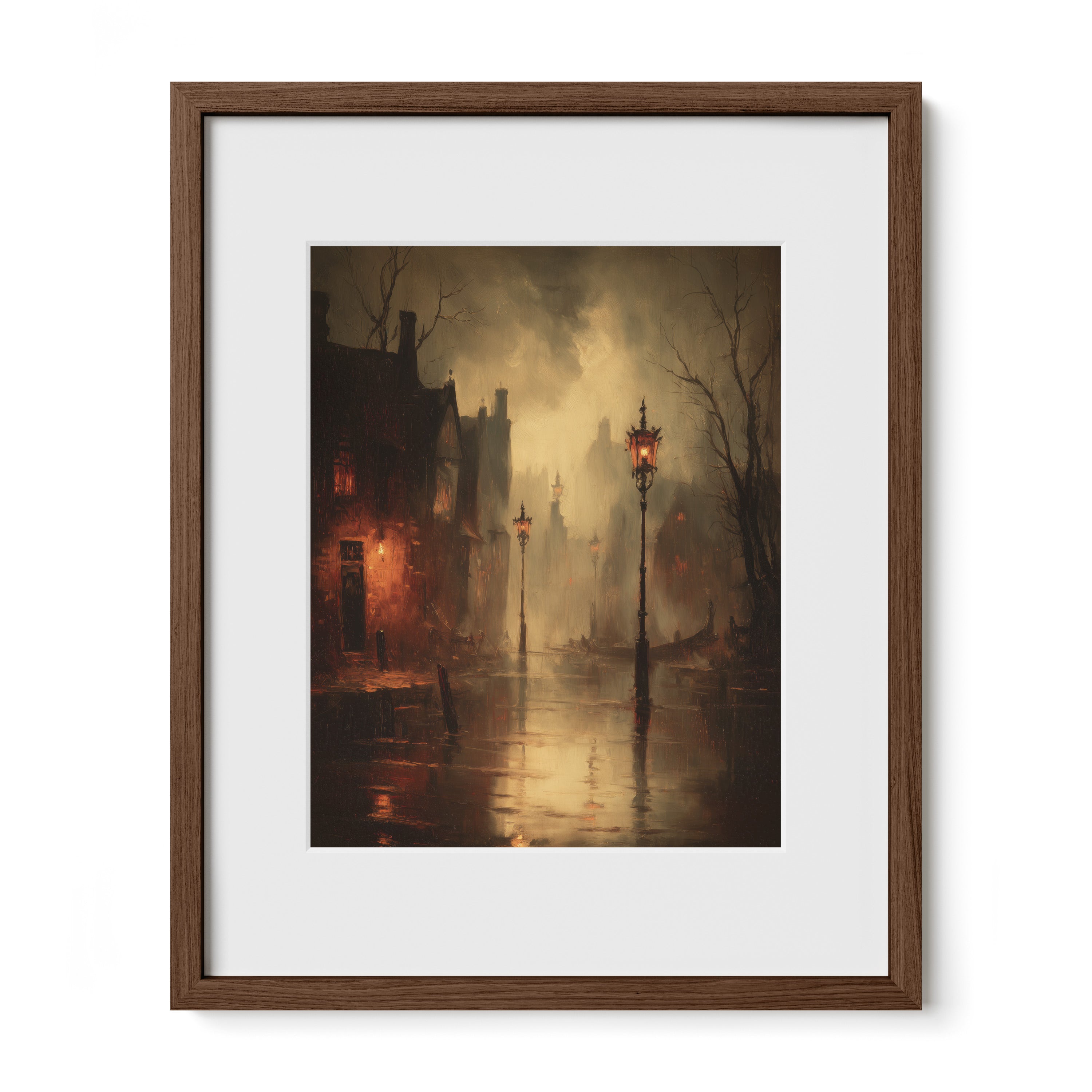 Gaslit Street With Lanterns