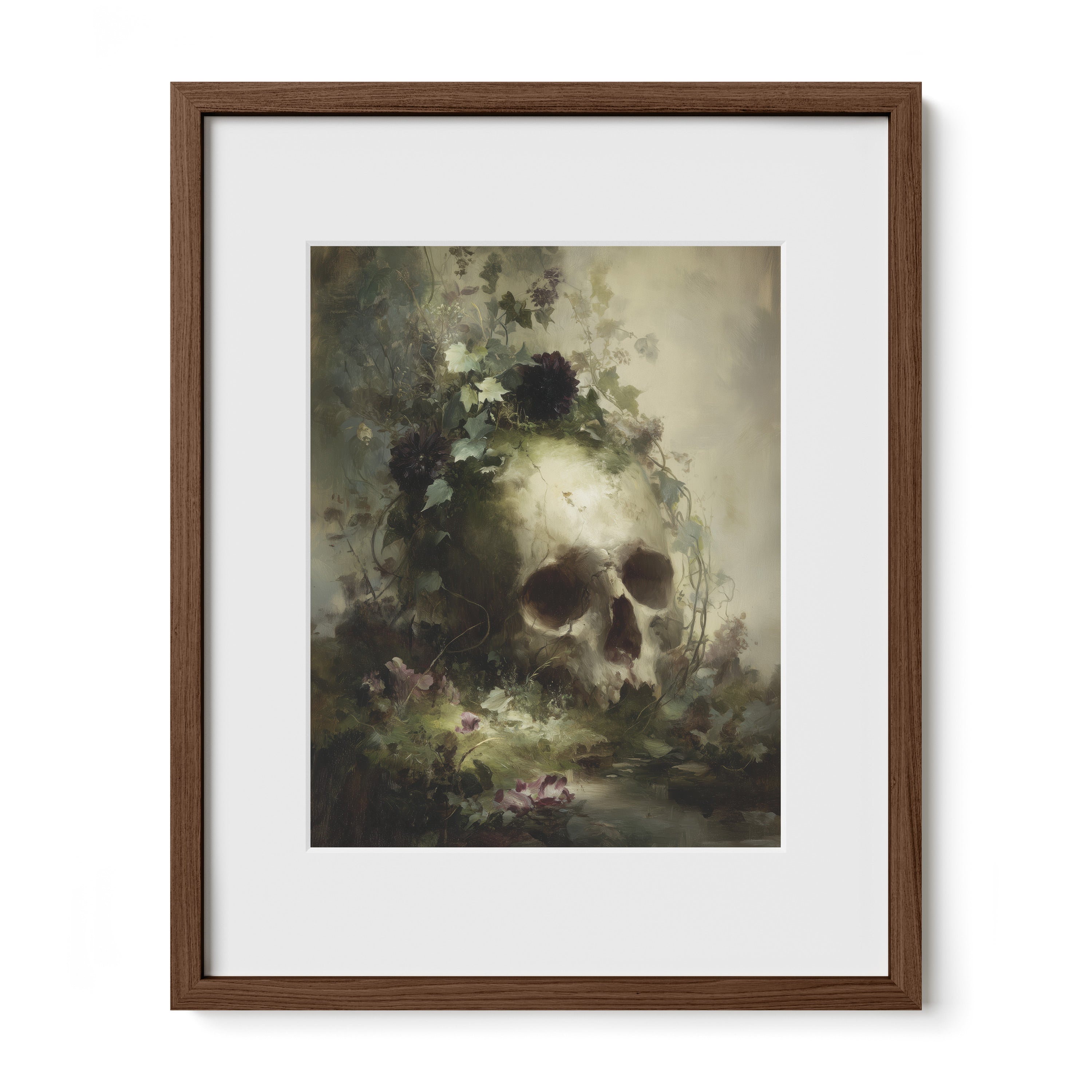 Skull In Moss And Flowers