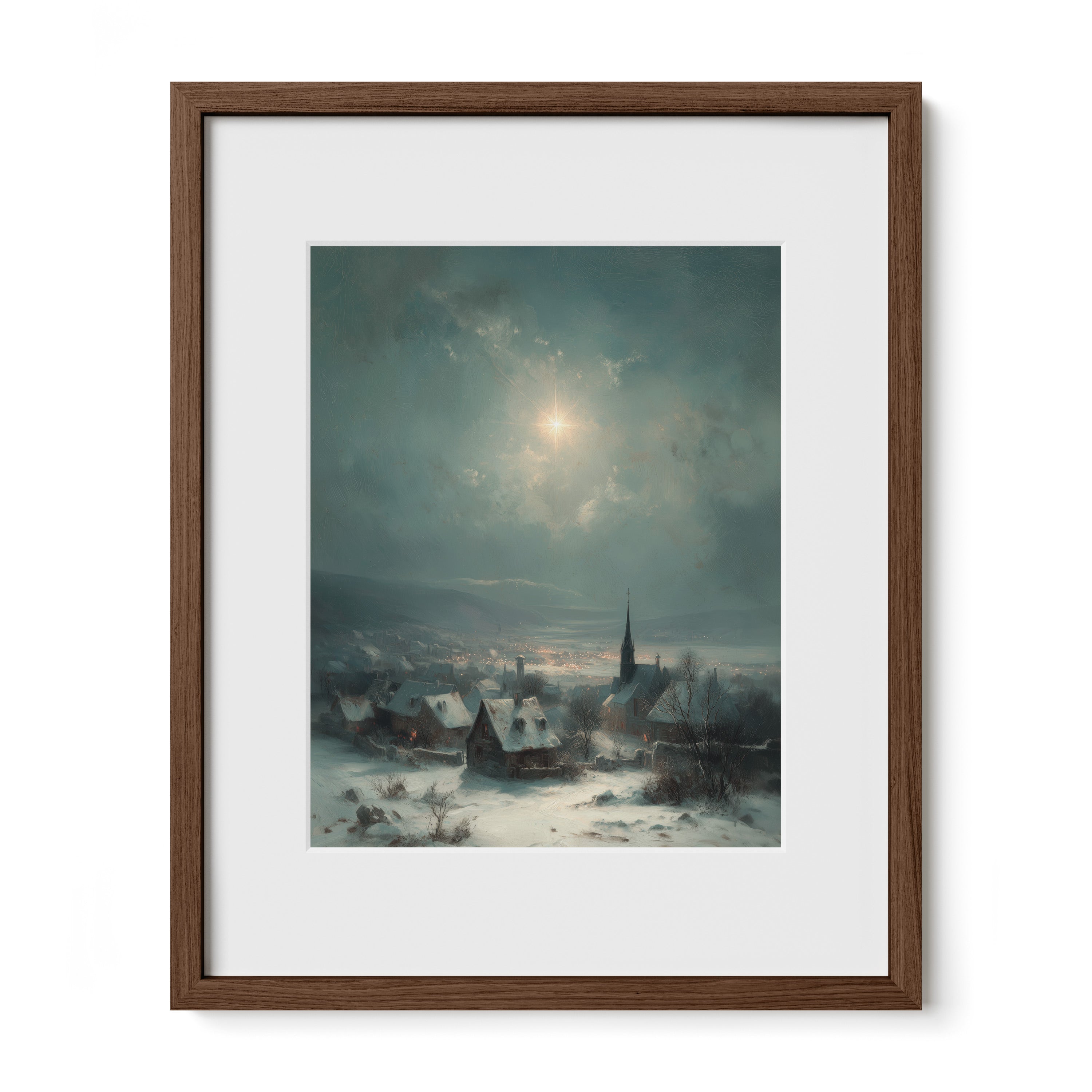 Snow Village Under Moon