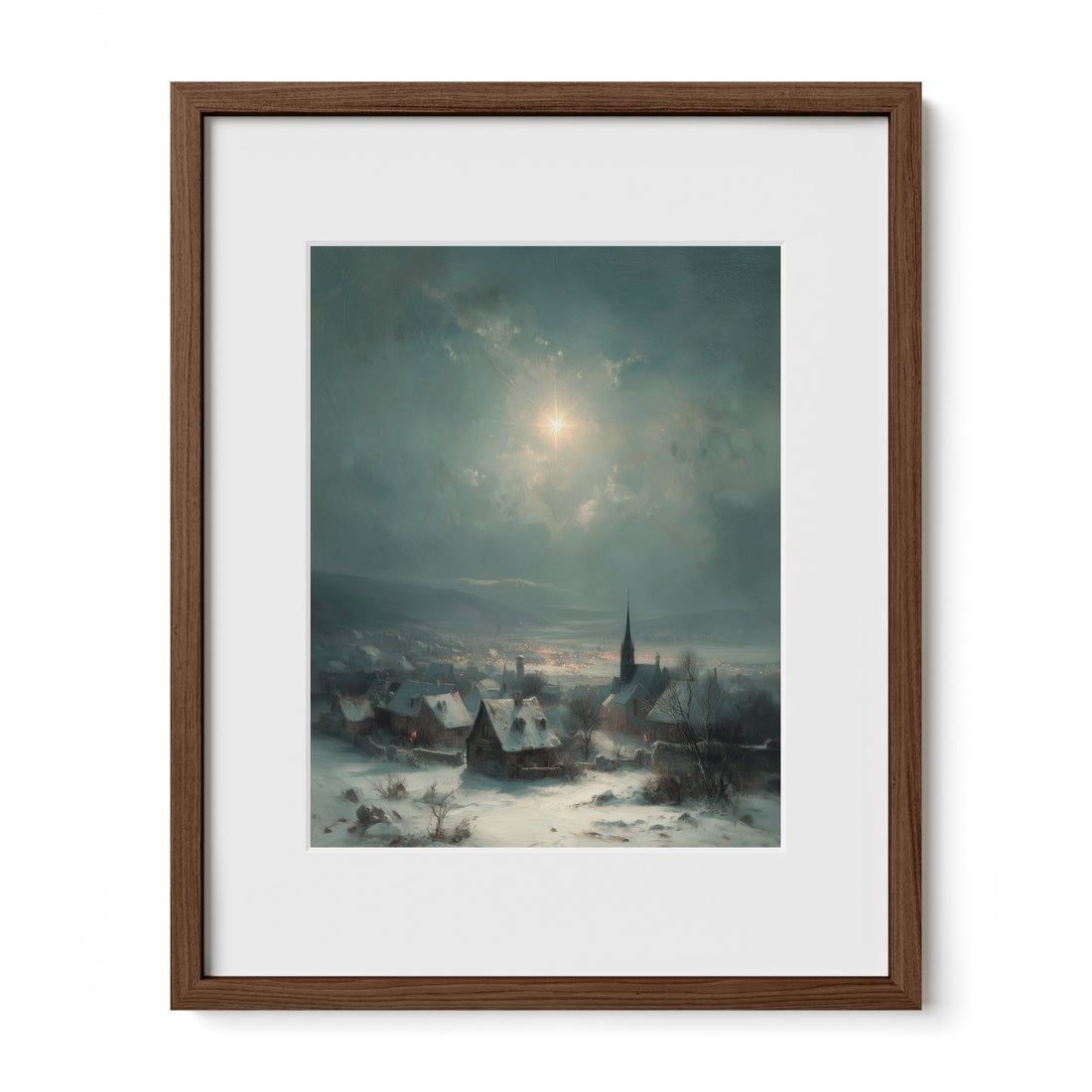 Snow Village Under Moon