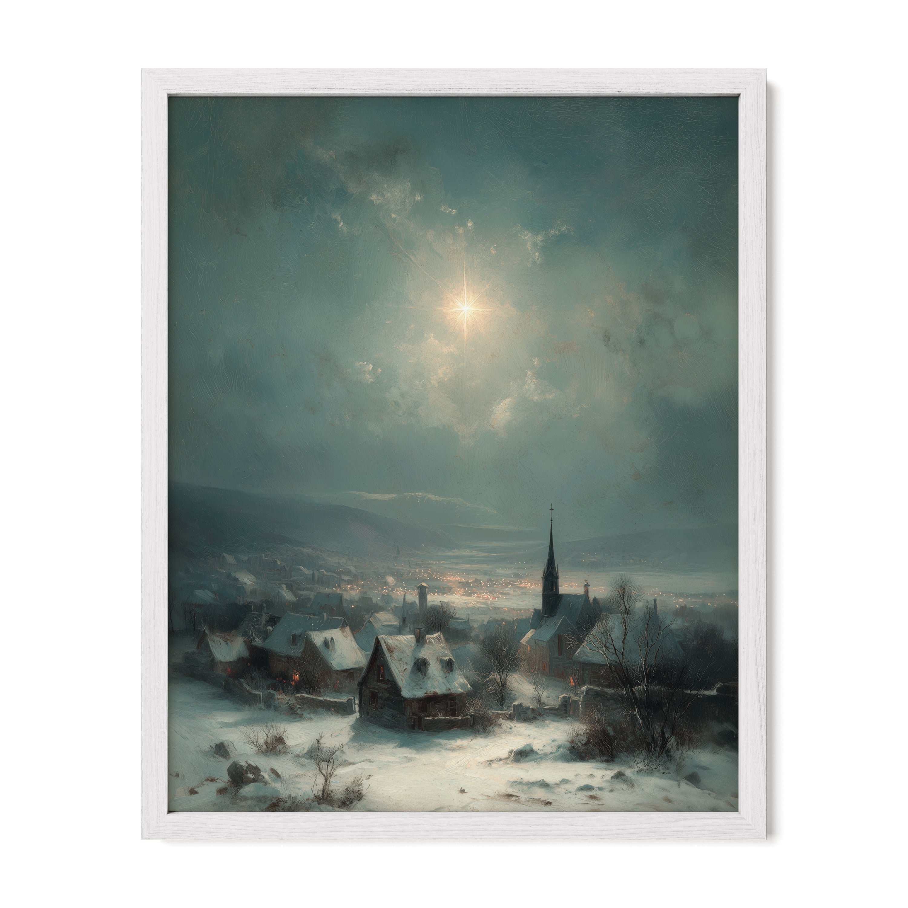 Snow Village Under Moon