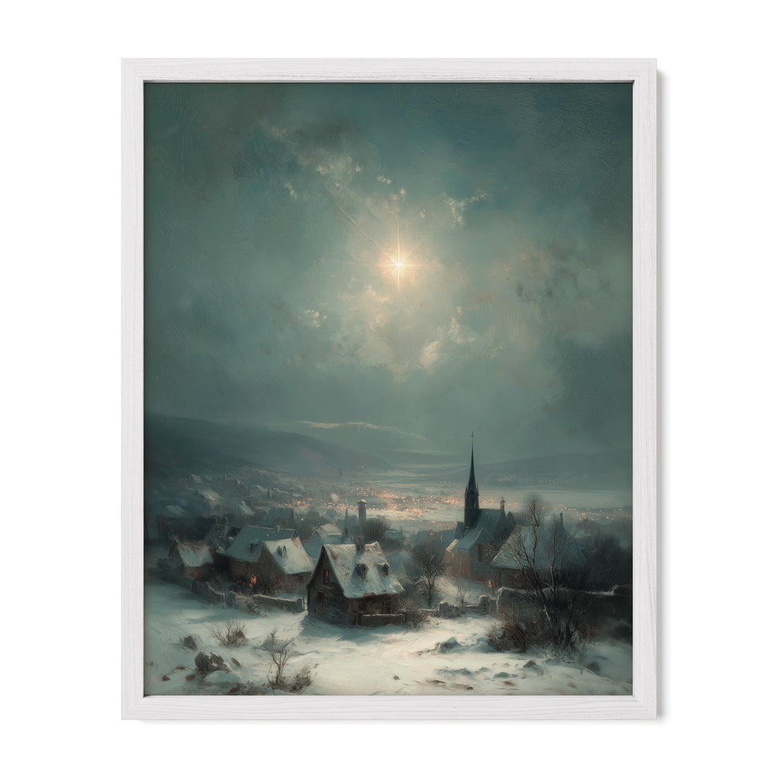 Snow Village Under Moon