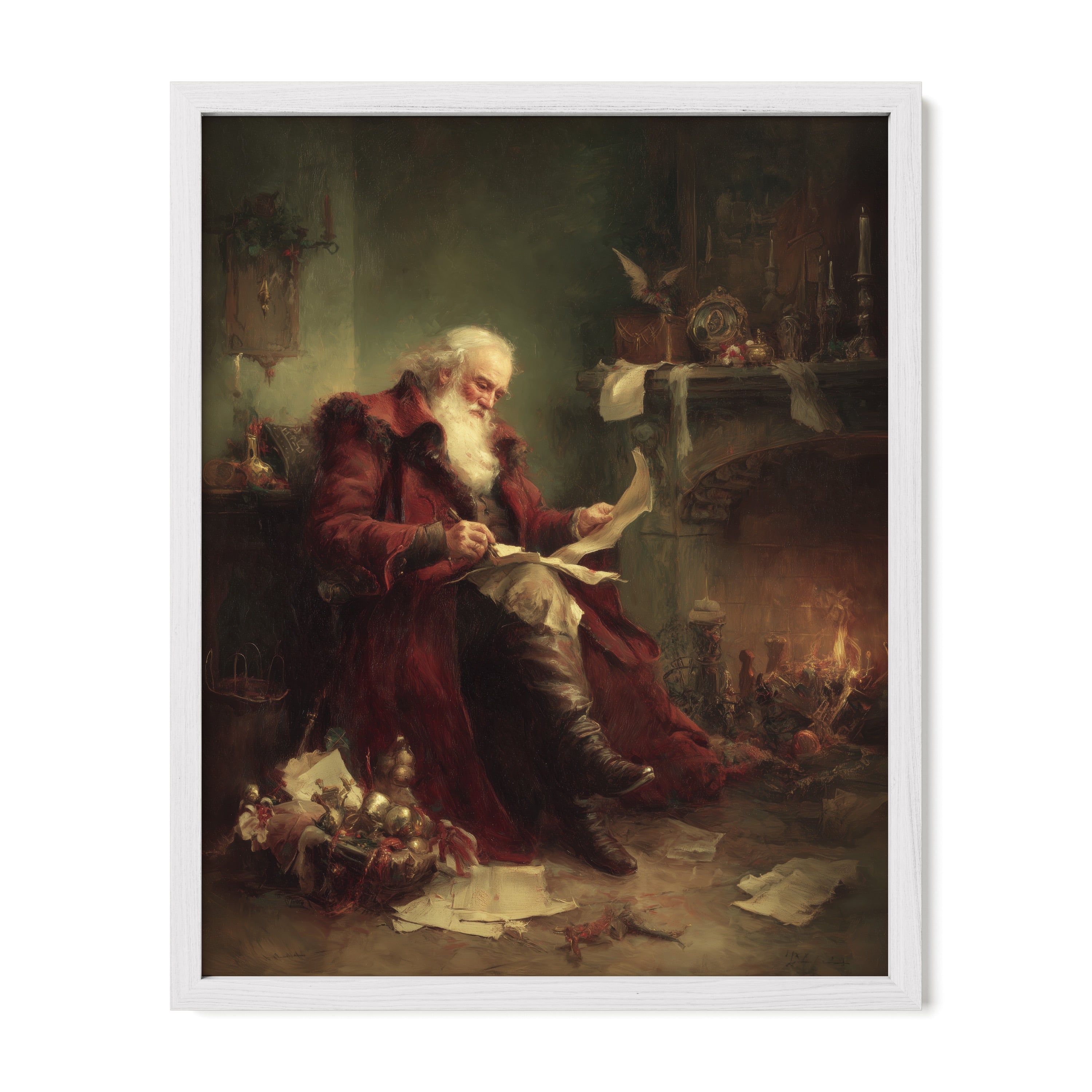 Santa Reading by Hearth