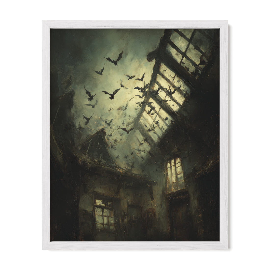 Crows in Abandoned Hallway