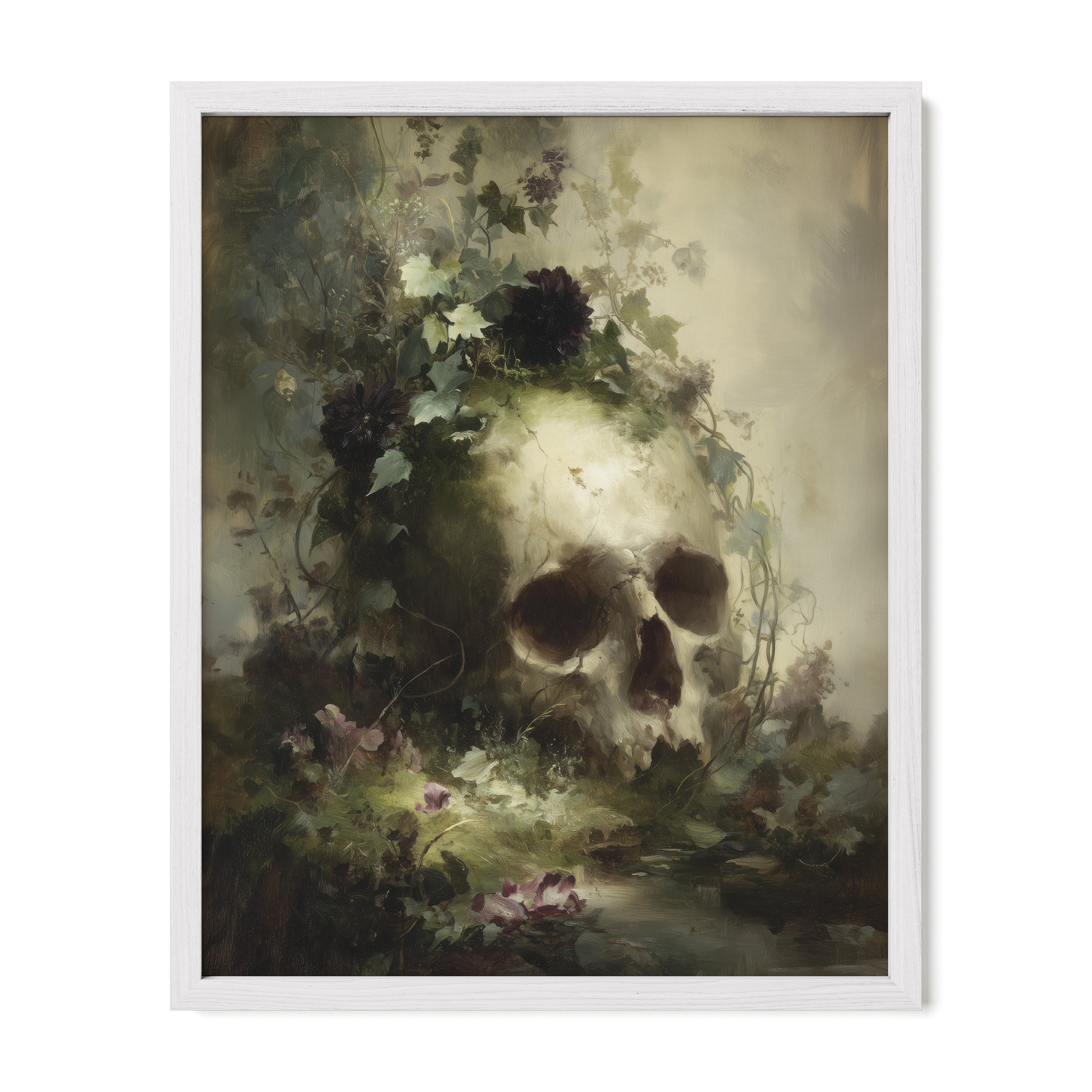 Skull In Moss And Flowers