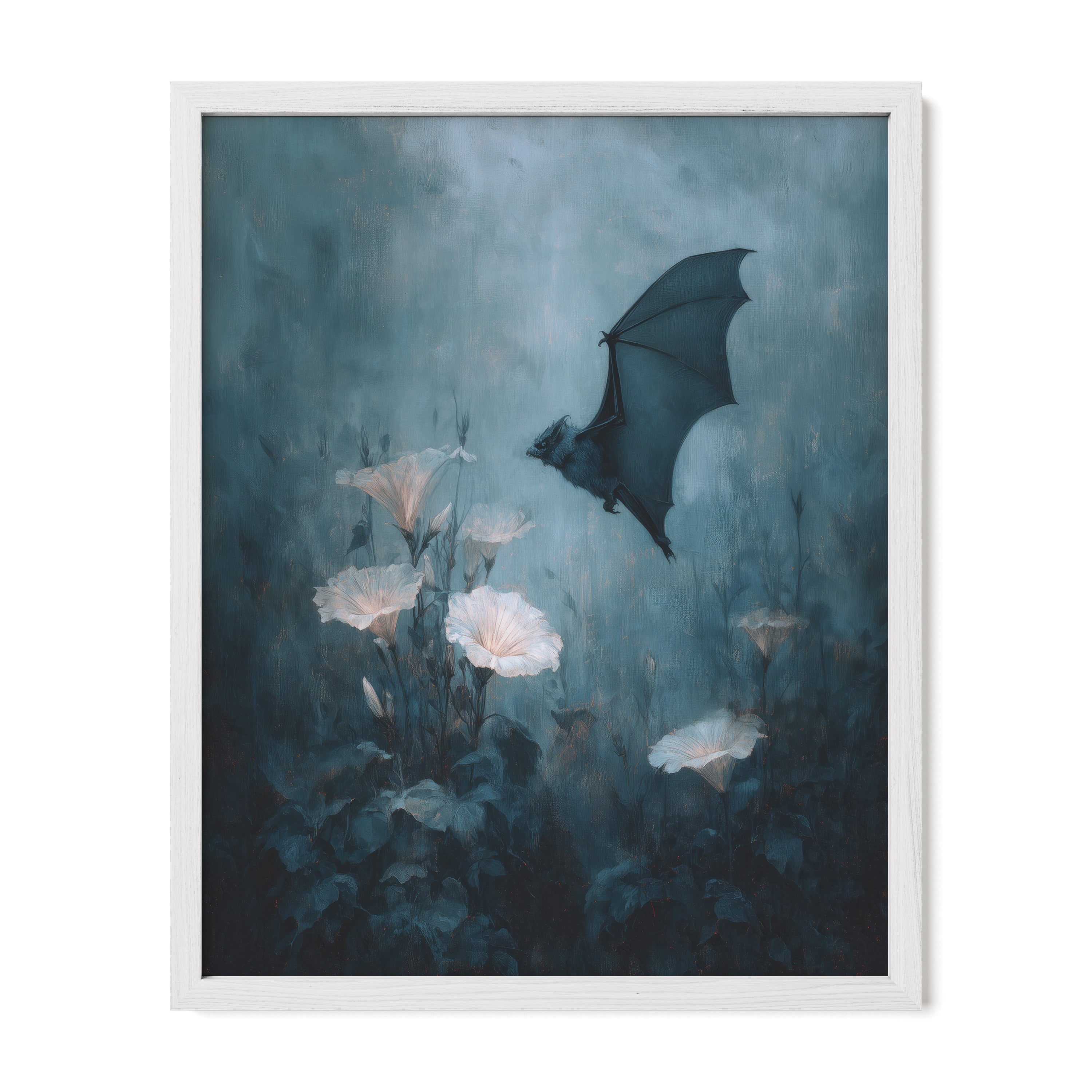 Bat Over Pale Flowers