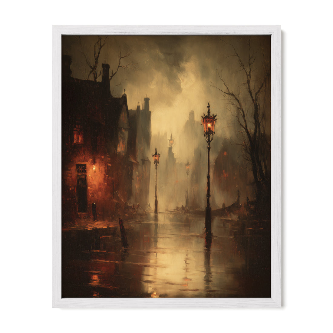 Gaslit Street With Lanterns