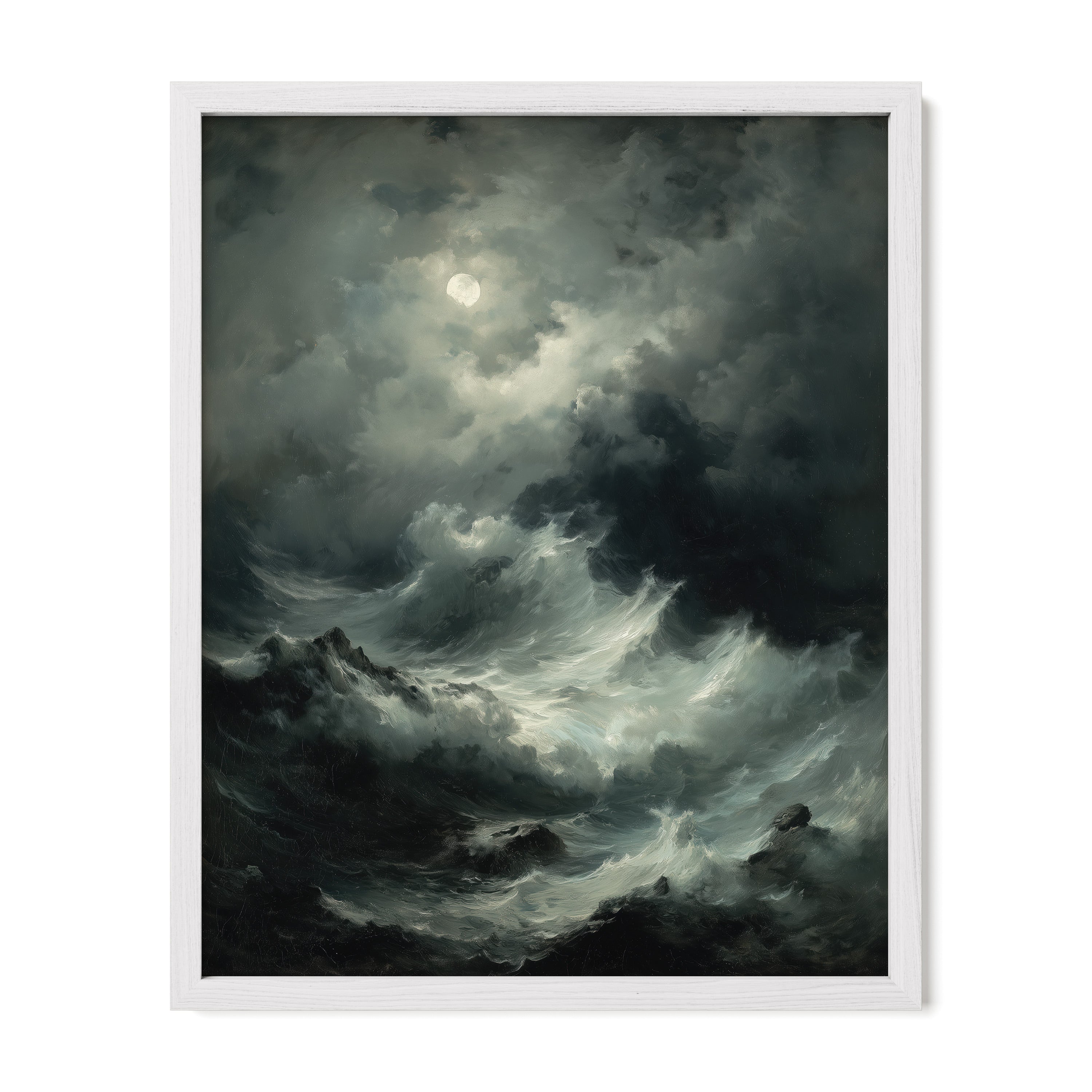 Storm Waves Under Moonlight