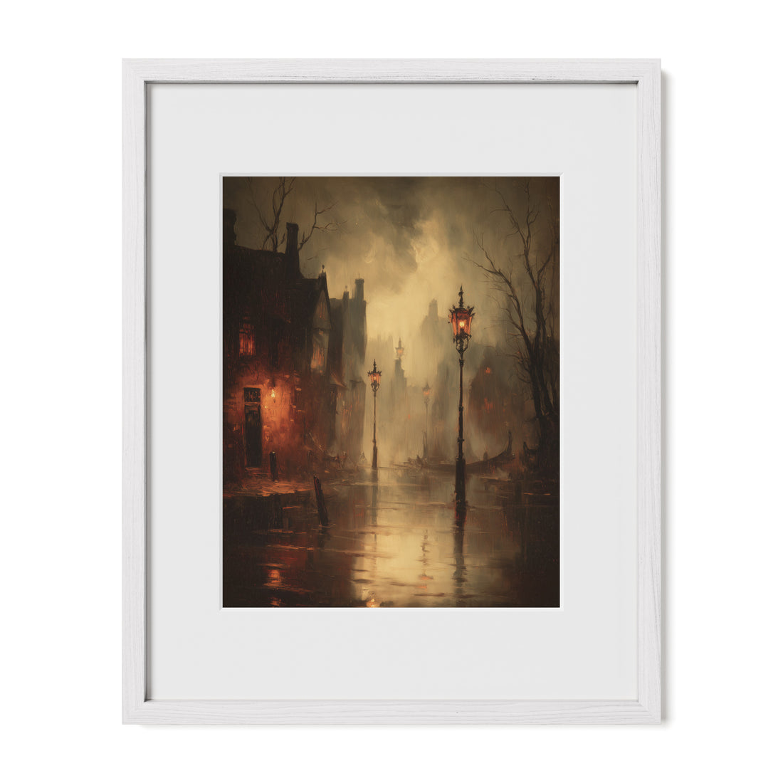 Gaslit Street With Lanterns